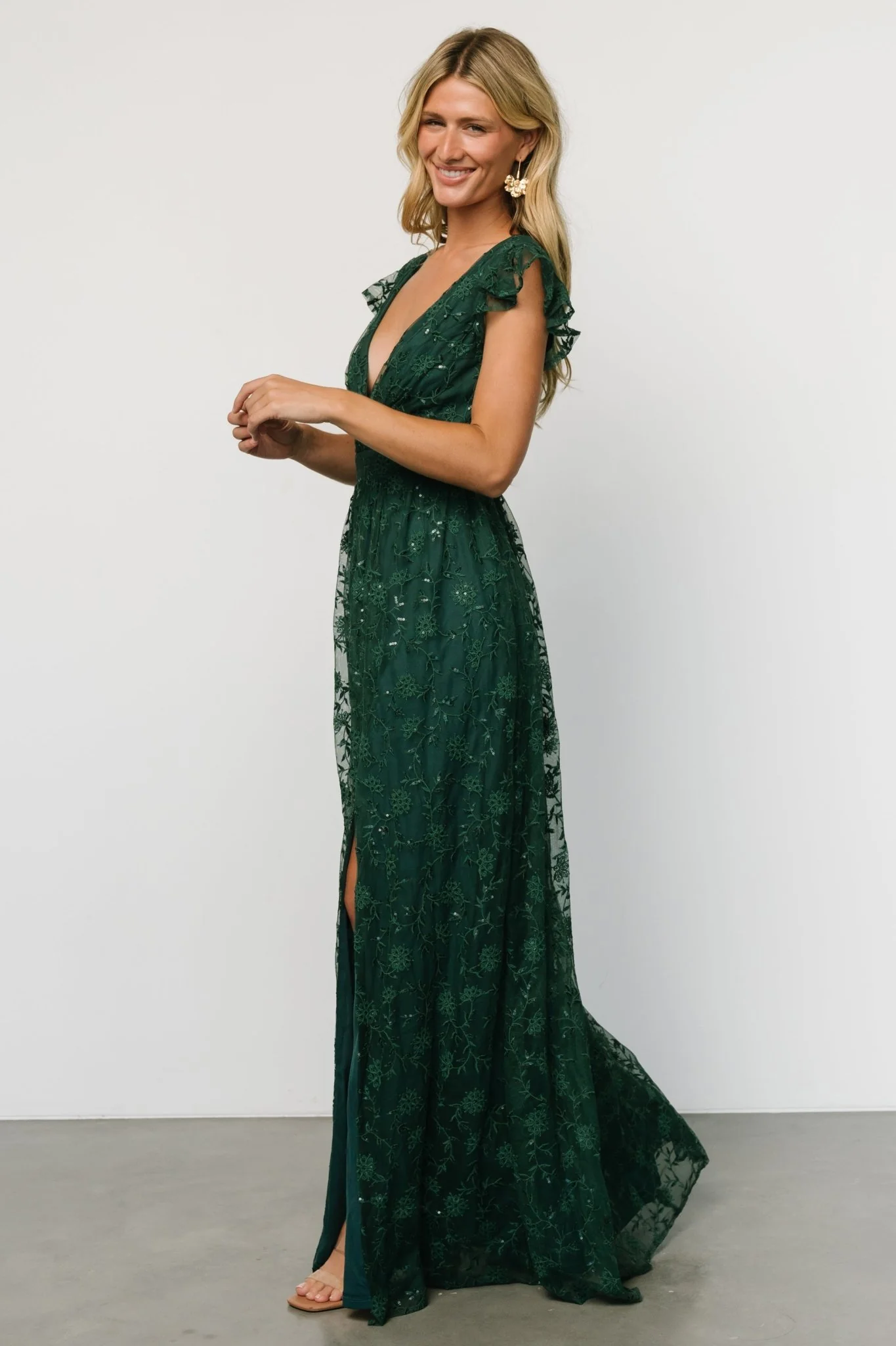 Alexa Embroidered Sequin Maxi Dress | Dark Green