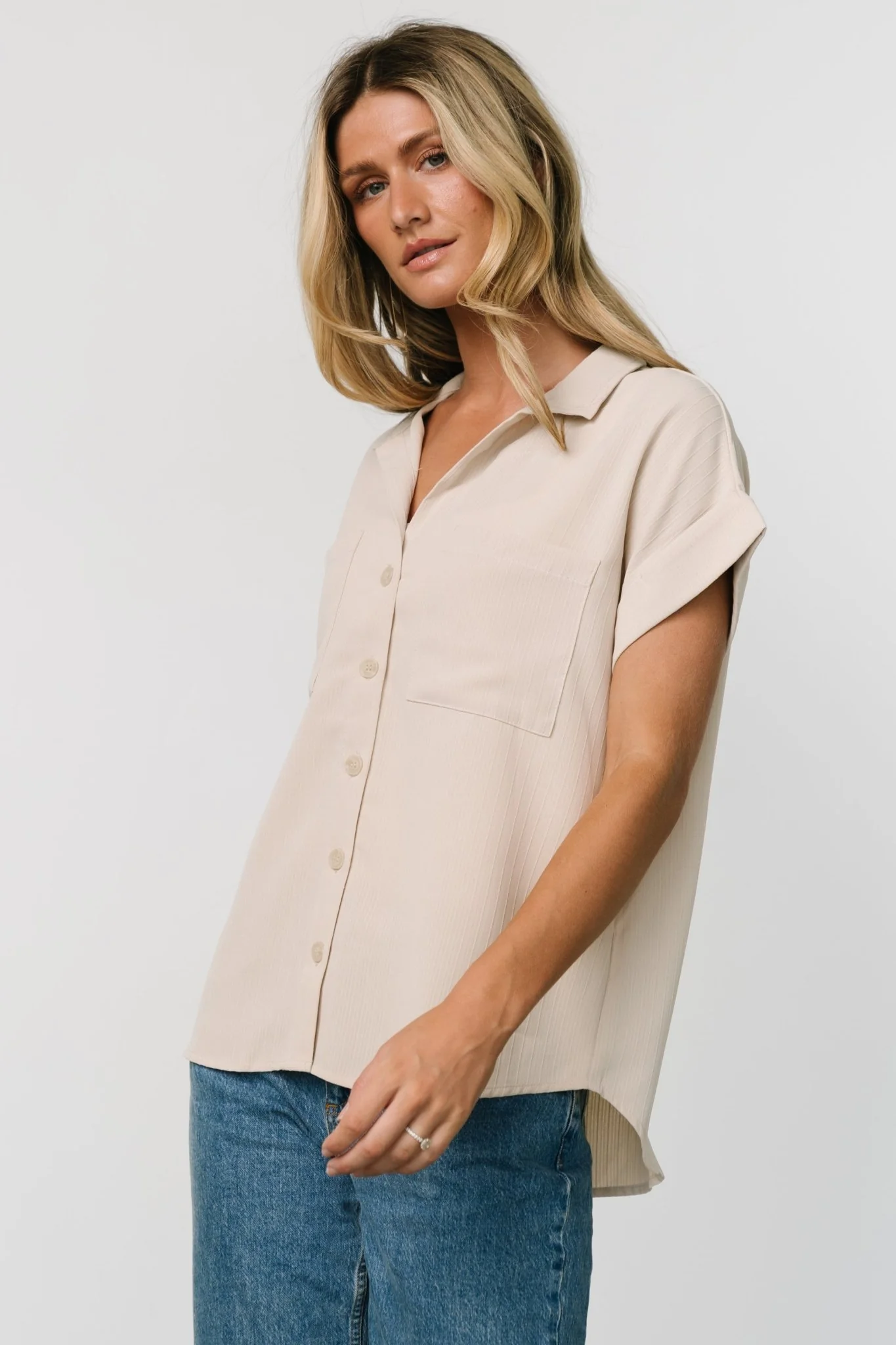 Shaylee Button Up Top | Natural