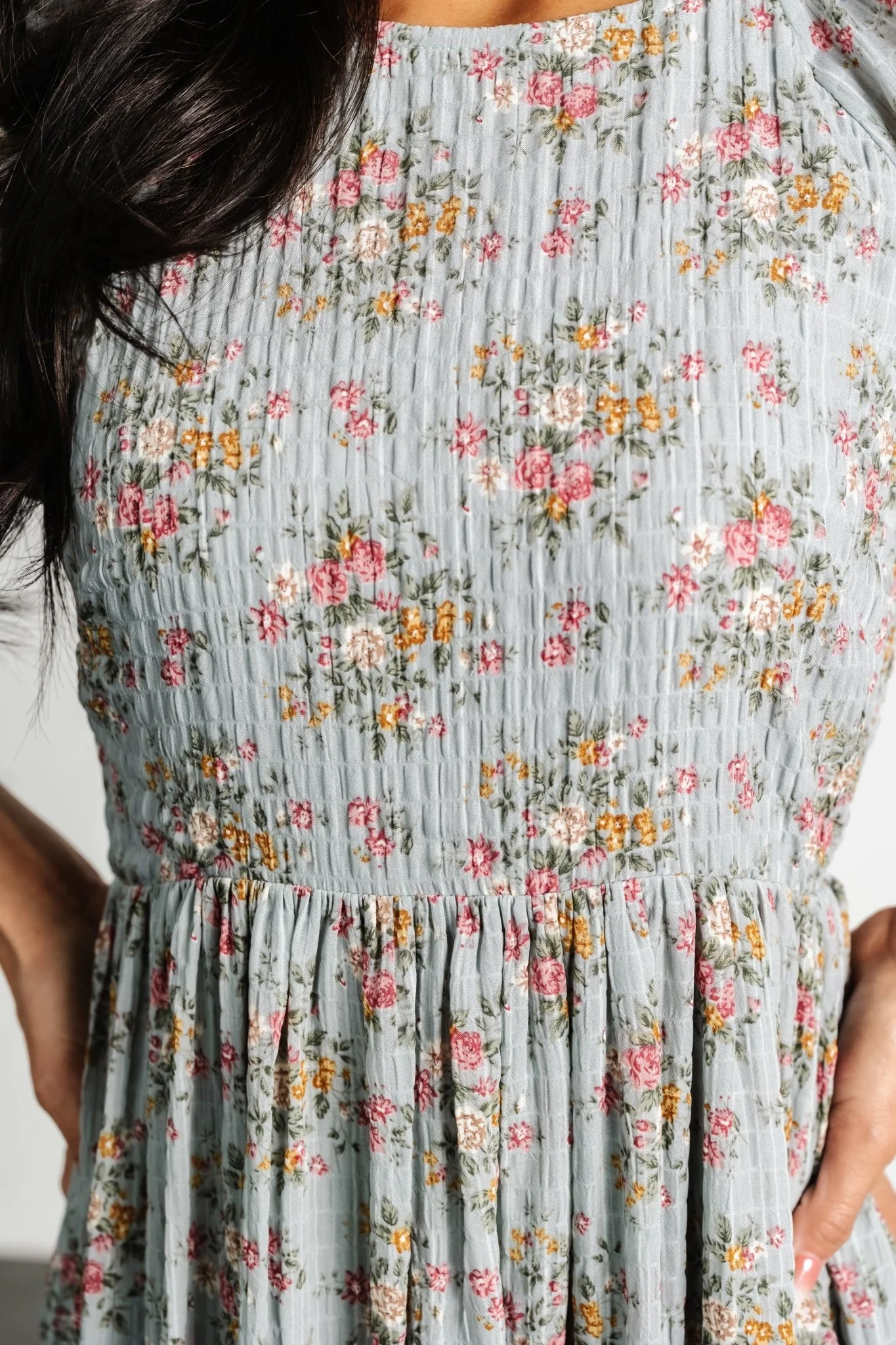 Lucinda Back Tie Dress | Dusty Blue Floral