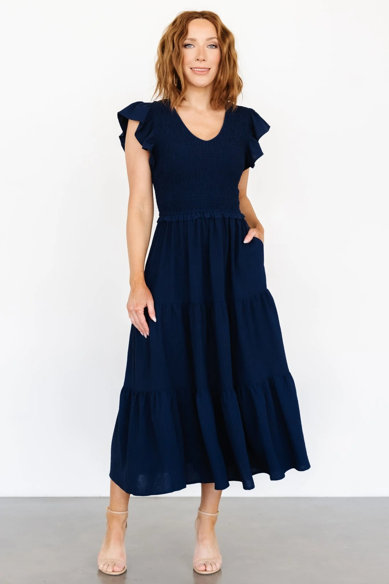 Afton Smocked Tiered Dress | Navy