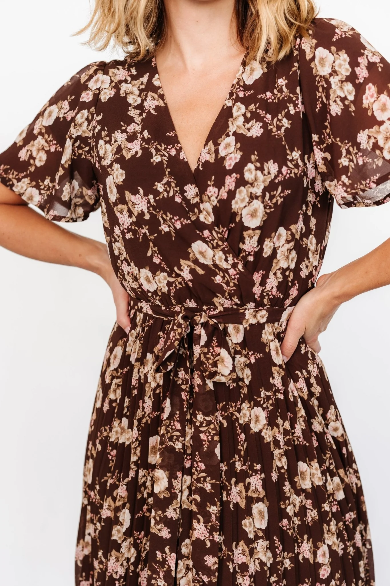 Cassidy Pleated Midi Dress | Brown Floral