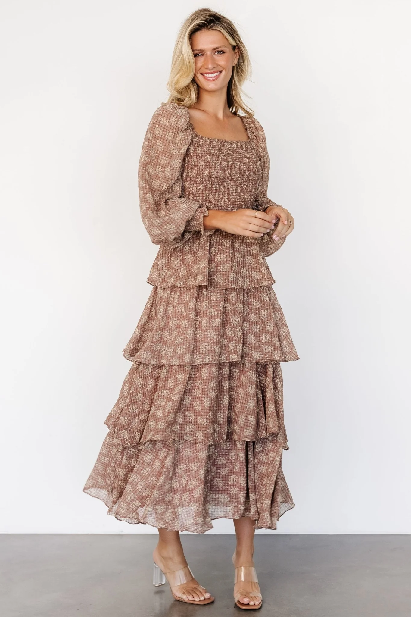 Miranda Tiered Maxi Dress | Latte Floral