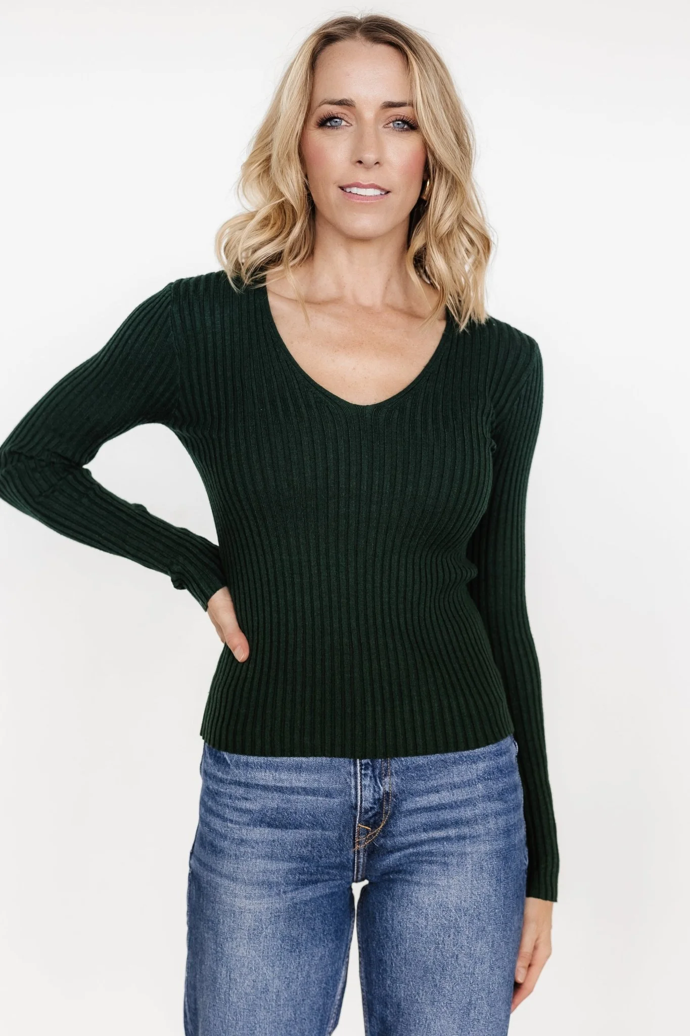 Adrian Ribbed Sweater Top | Green