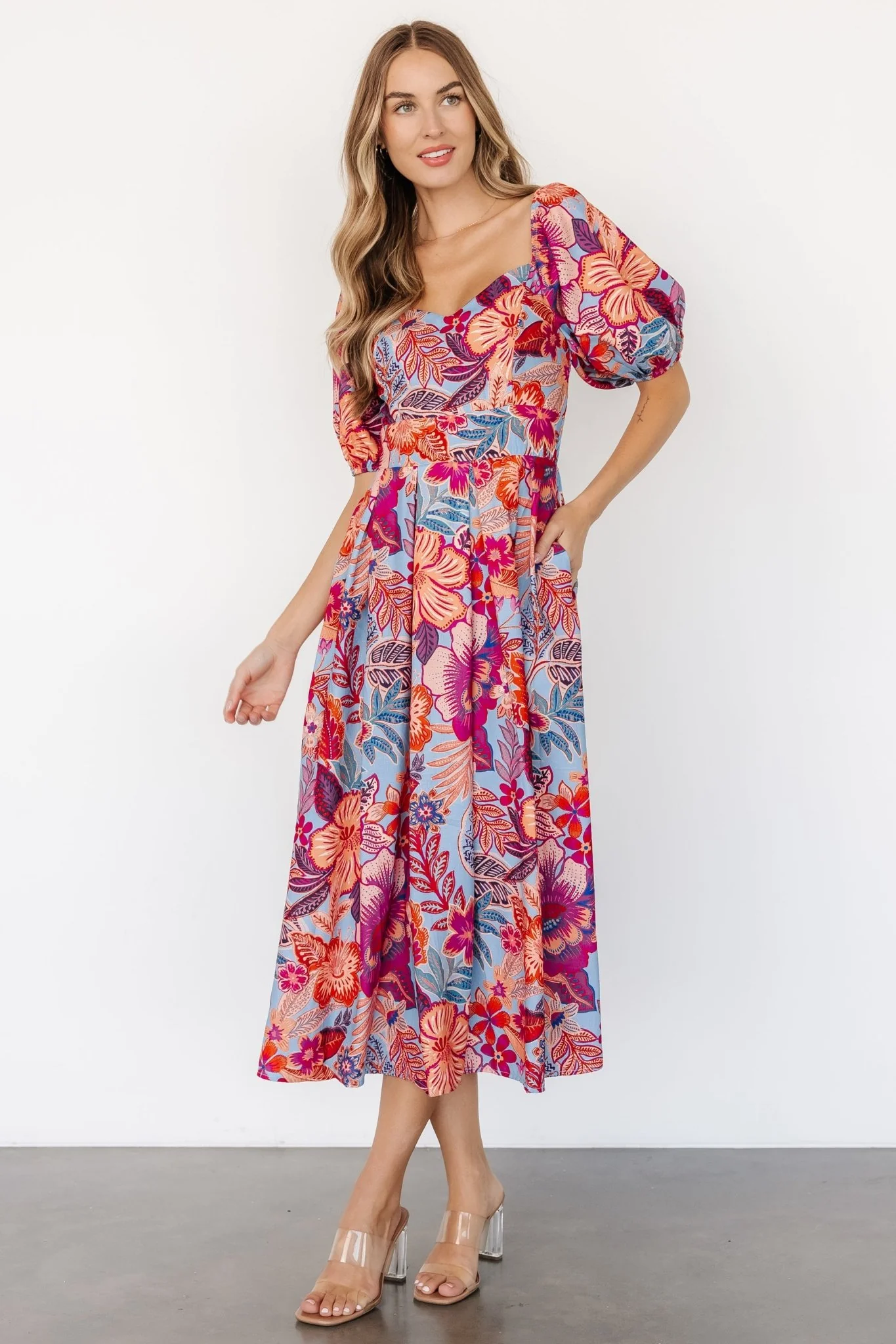 Elisha Midi Dress | Blue + Multi Floral