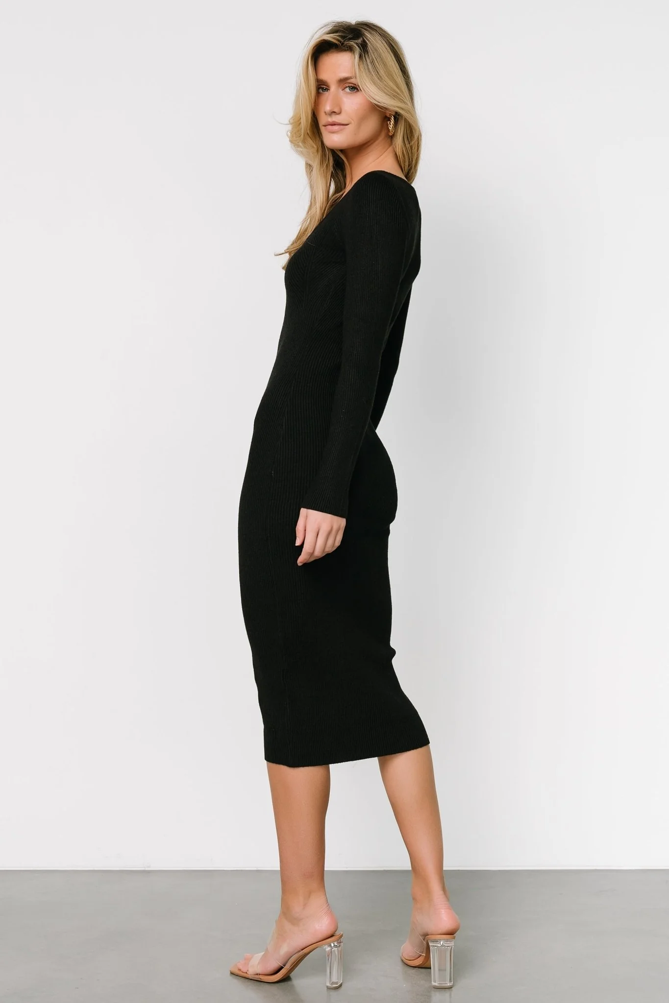 Eve Ribbed Midi Dress | Black