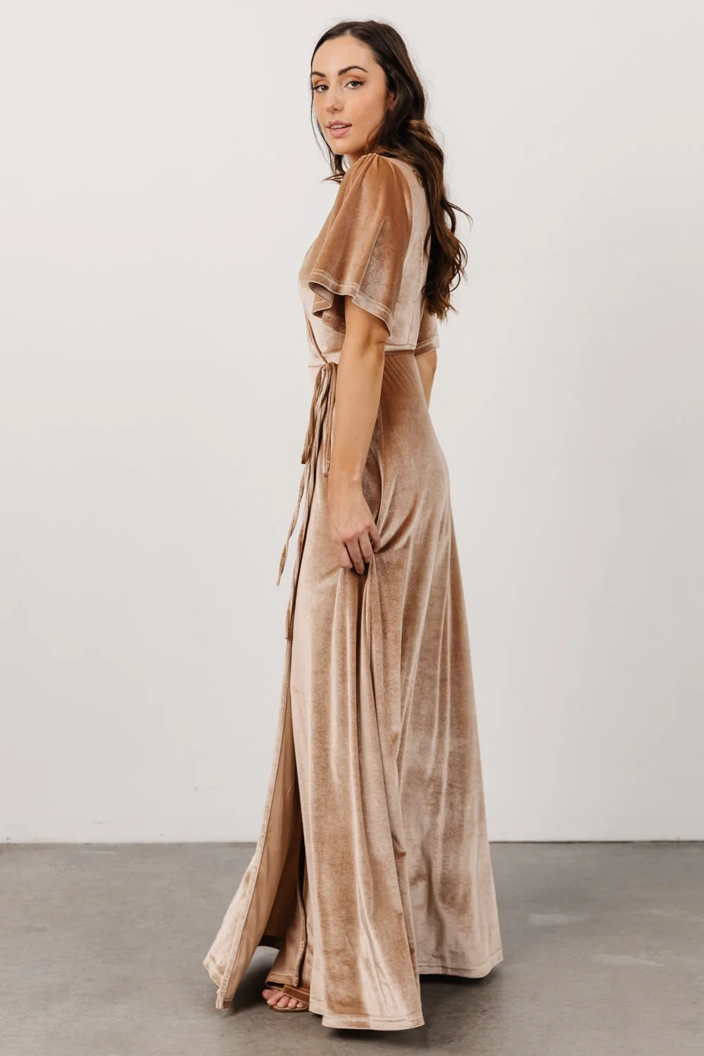 Meghan Velvet Wrap Maxi Dress | Champagne