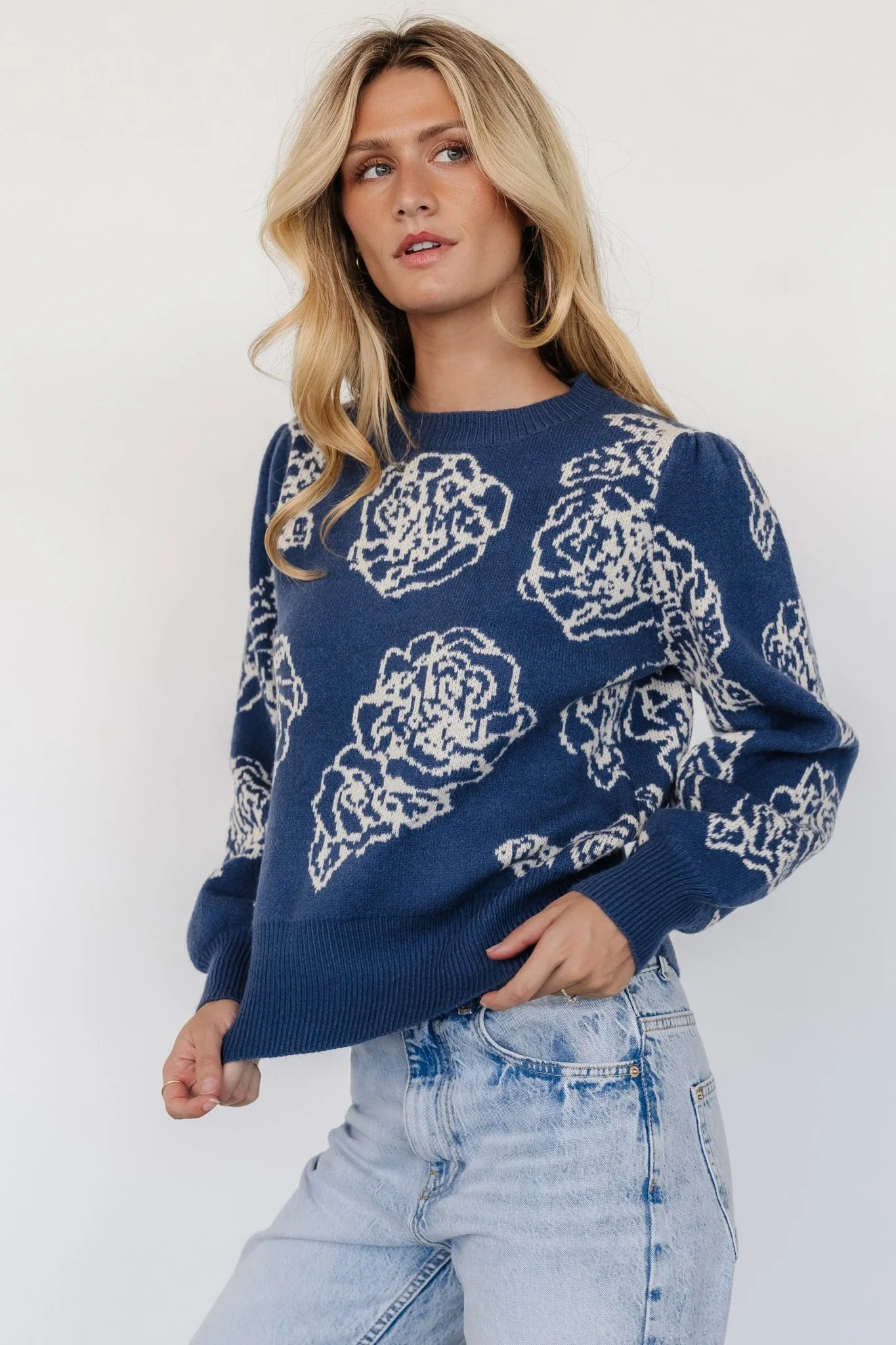Blake Floral Sweater | Blue + Cream
