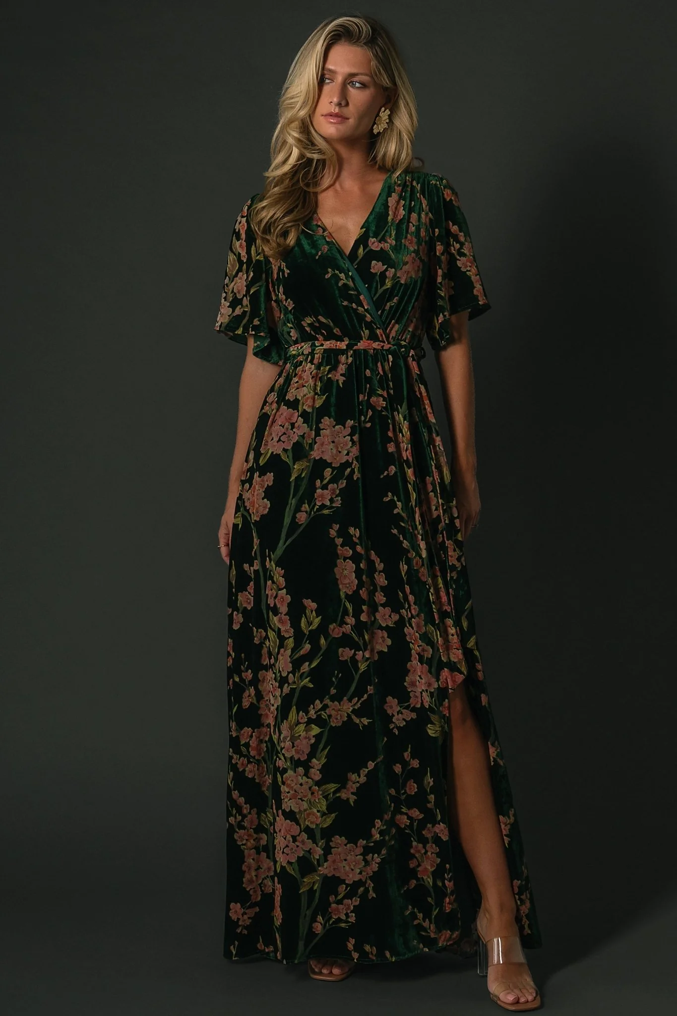 Uma Velvet Maxi Dress | Green Floral