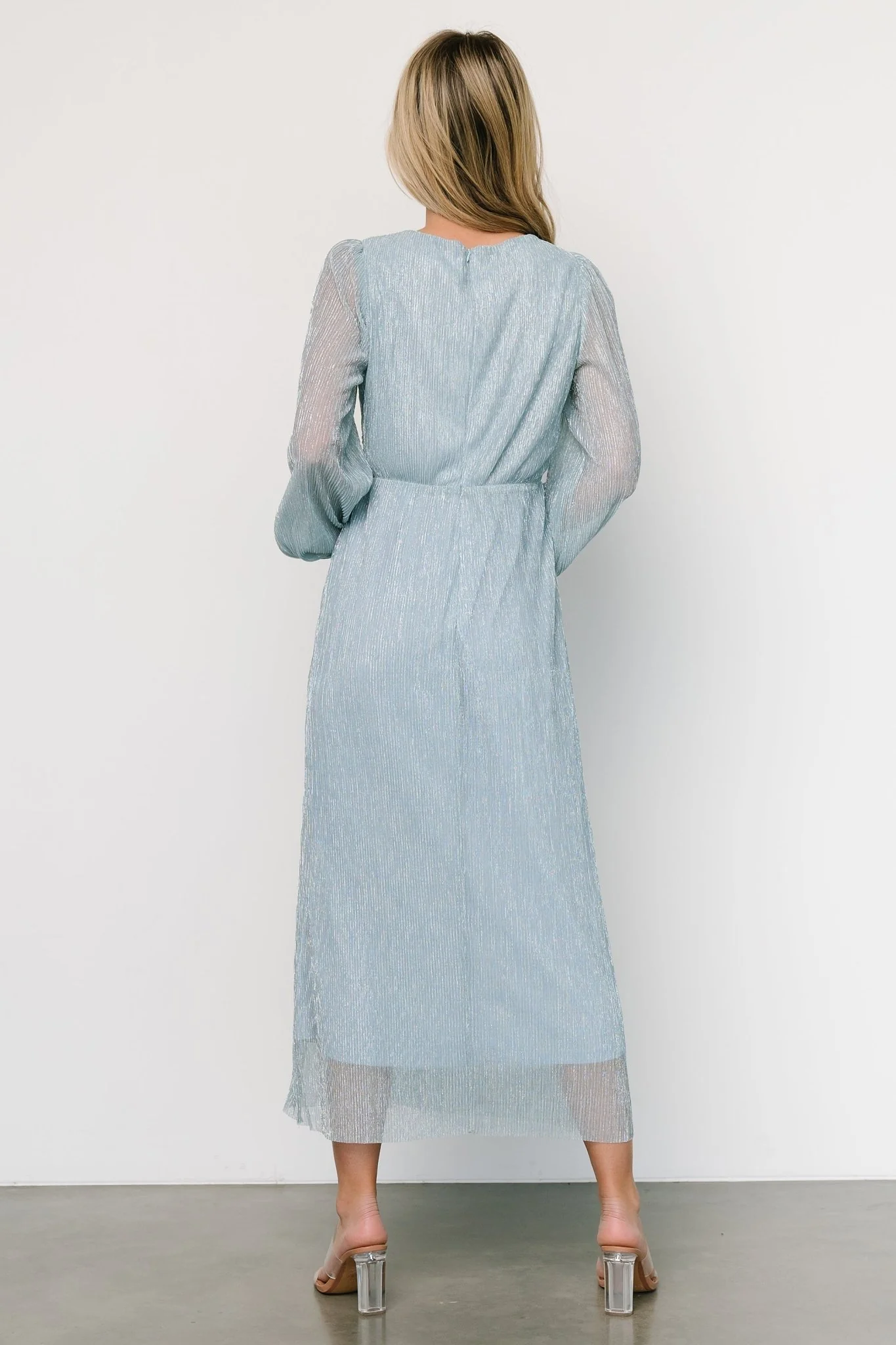Devlyn Pleated Dress | Dusty Blue Shimmer