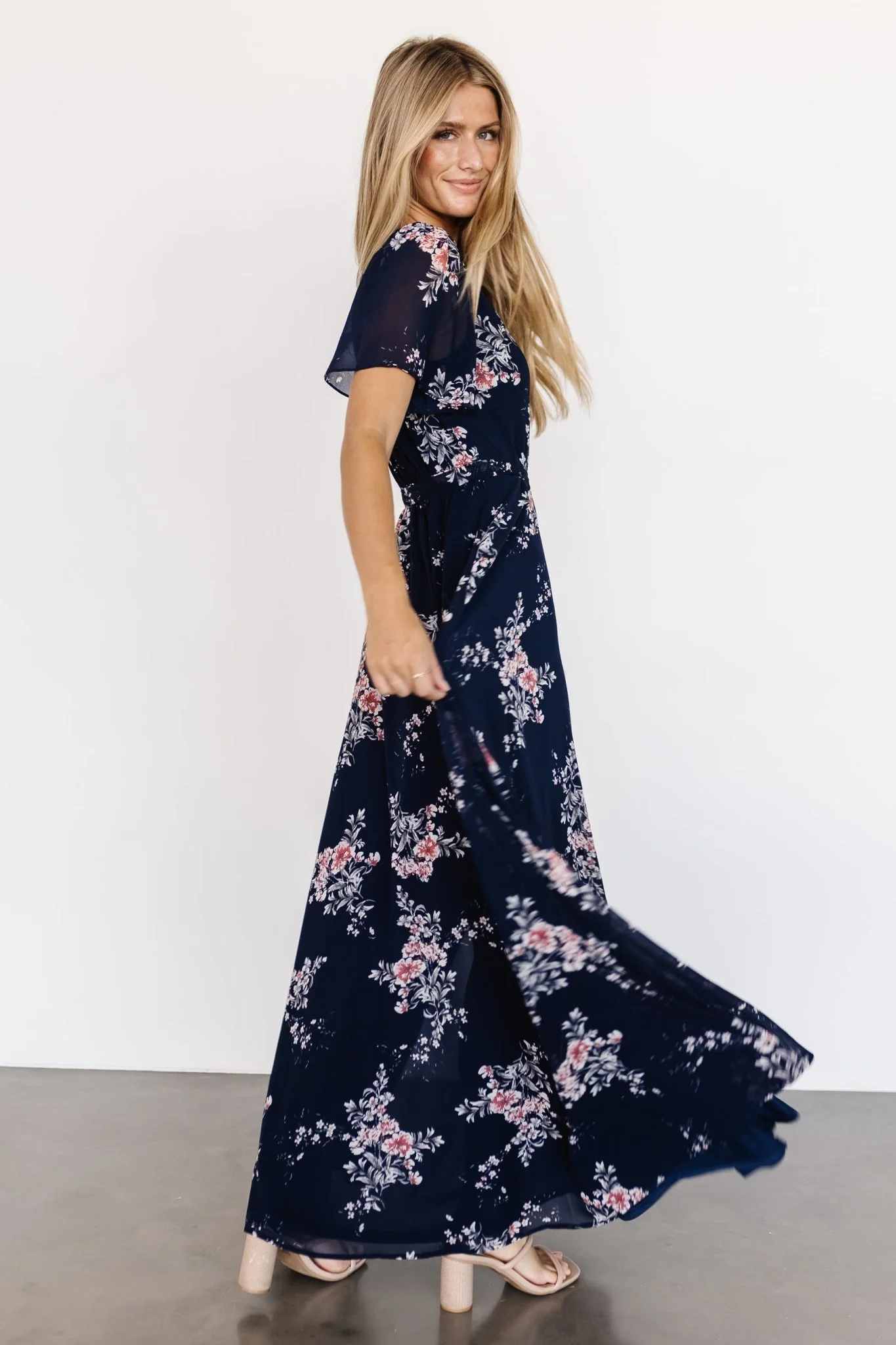 Naomi Short Sleeve Maxi Dress | Navy Floral
