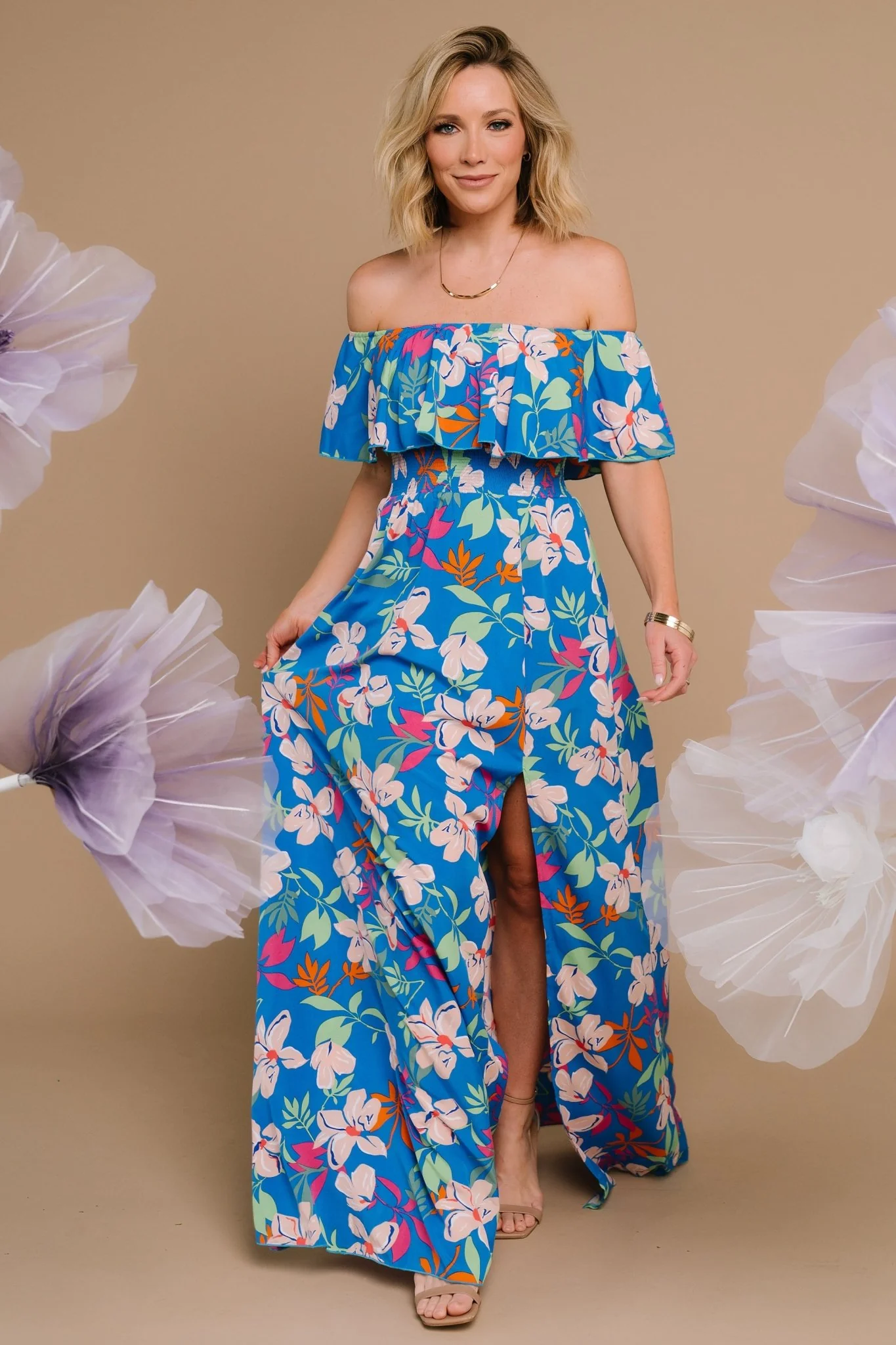 Talia Off Shoulder Maxi Dress | Blue Floral