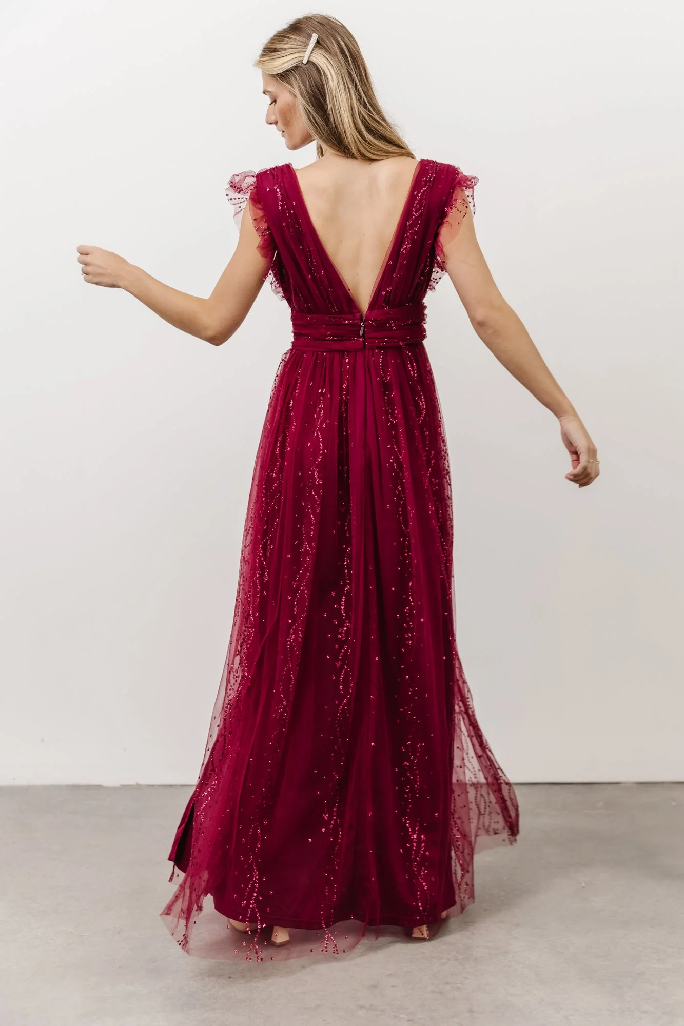 Annika Sequin Mesh Maxi Dress | Wine