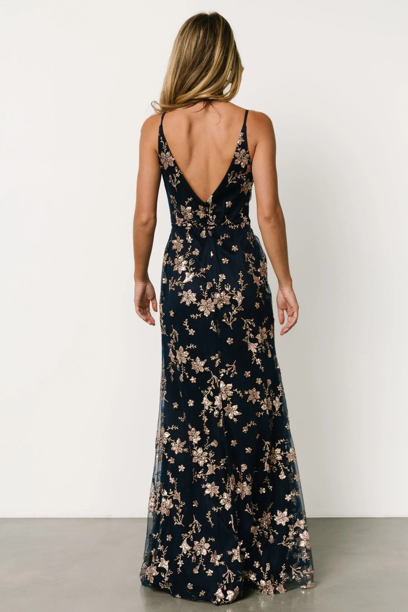 Marcia Sparkle Gown | Navy + Rose Gold
