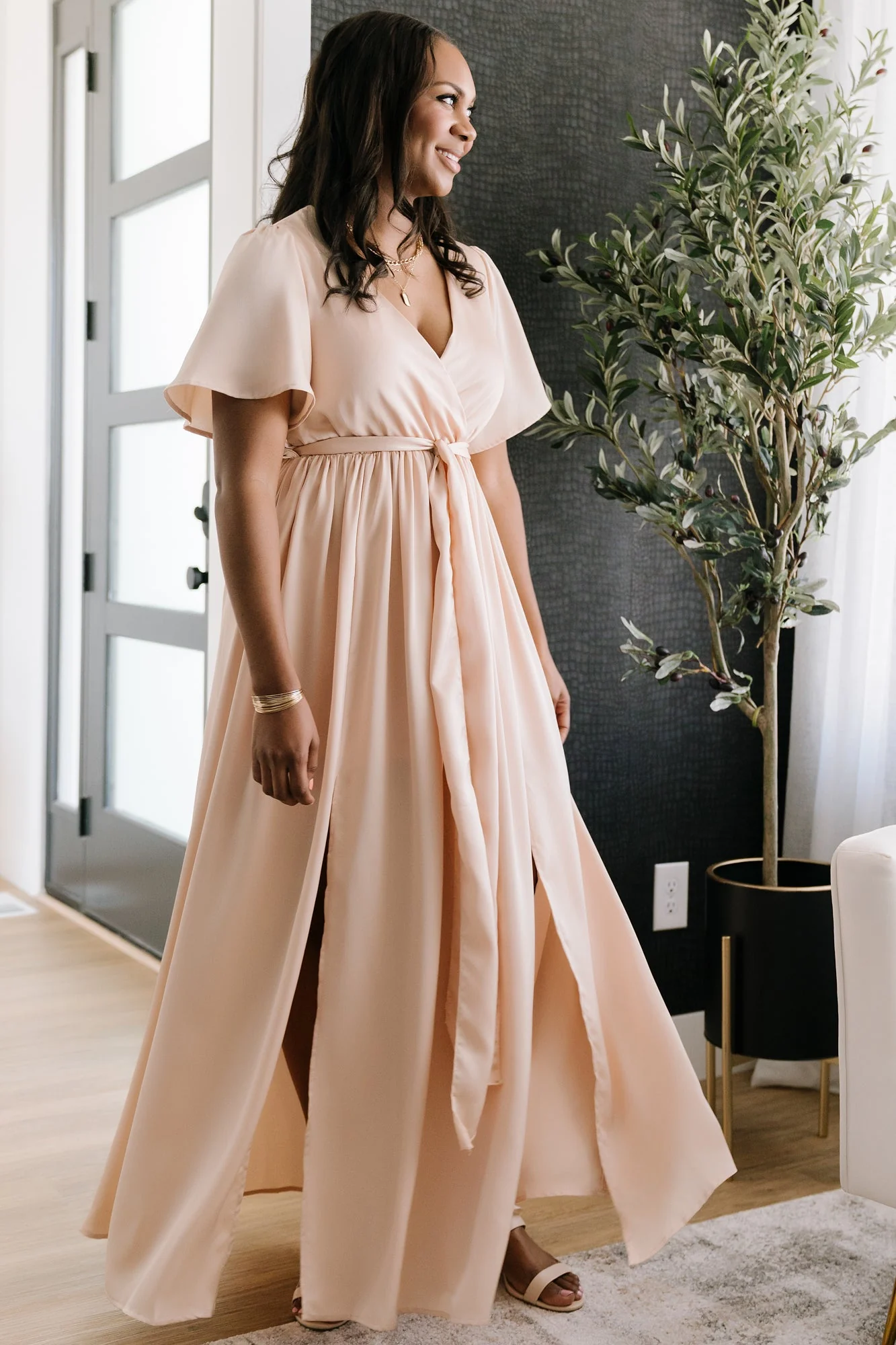 Sicily Satin Maxi Dress | Natural