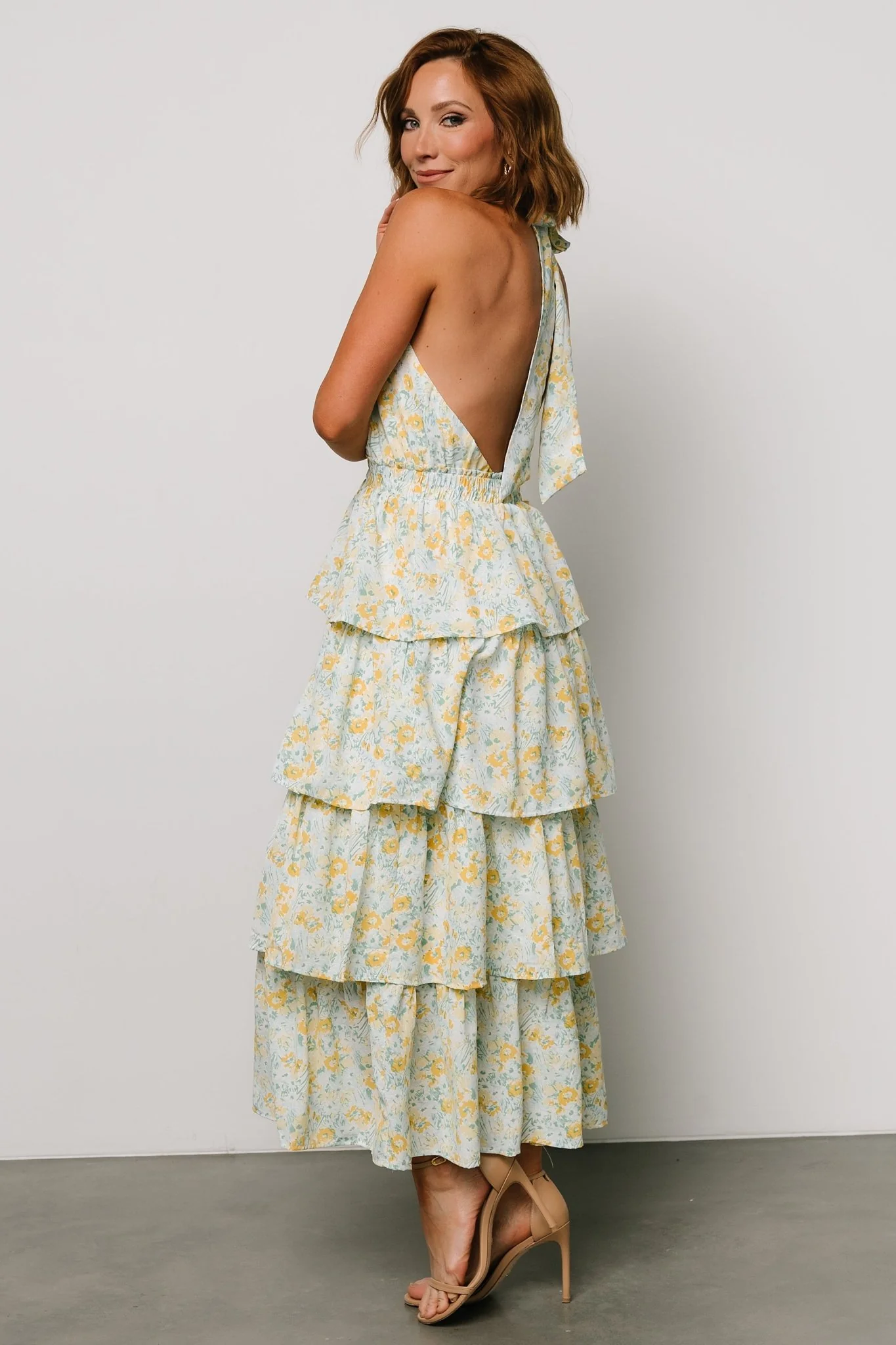 Chelles Halter Tiered Dress | Blue + Yellow