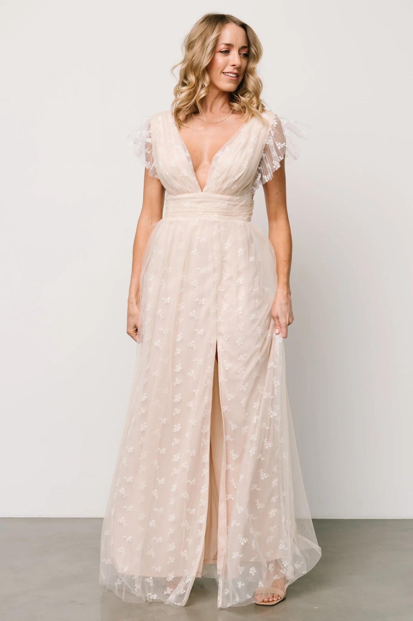 Caterina Tulle Maxi Dress | Natural + White