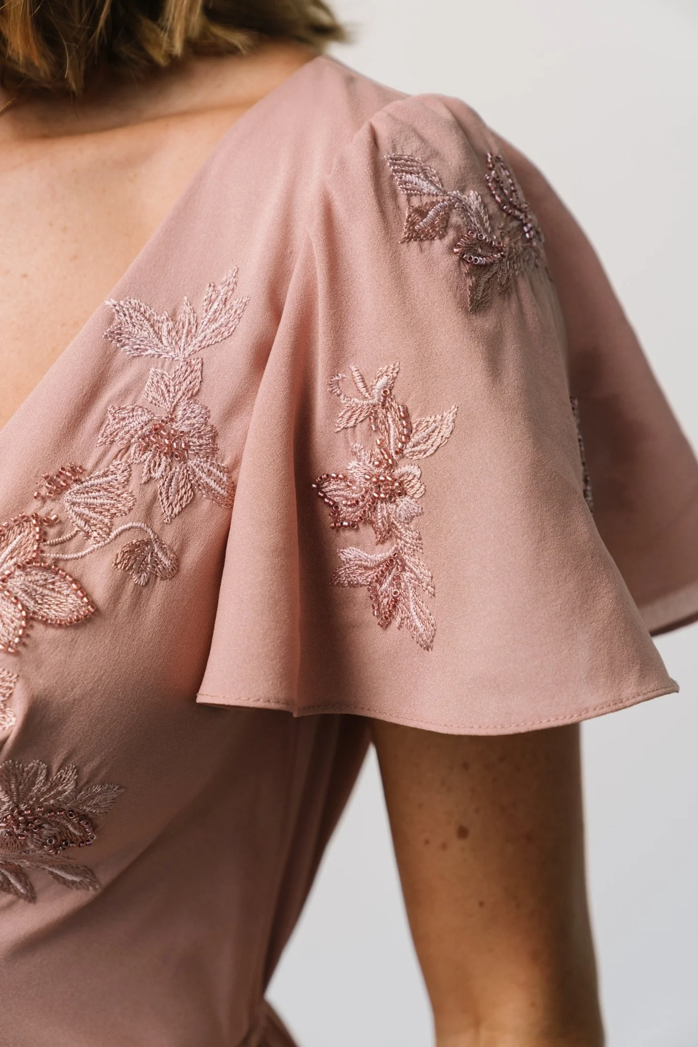 Swan Bead Embroidered Midi Dress | Dusty Rose