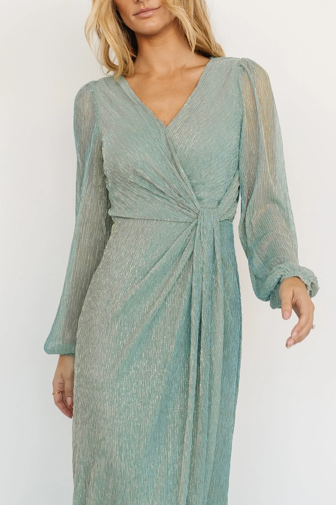 Devlyn Pleated Dress | Blue Sage Shimmer