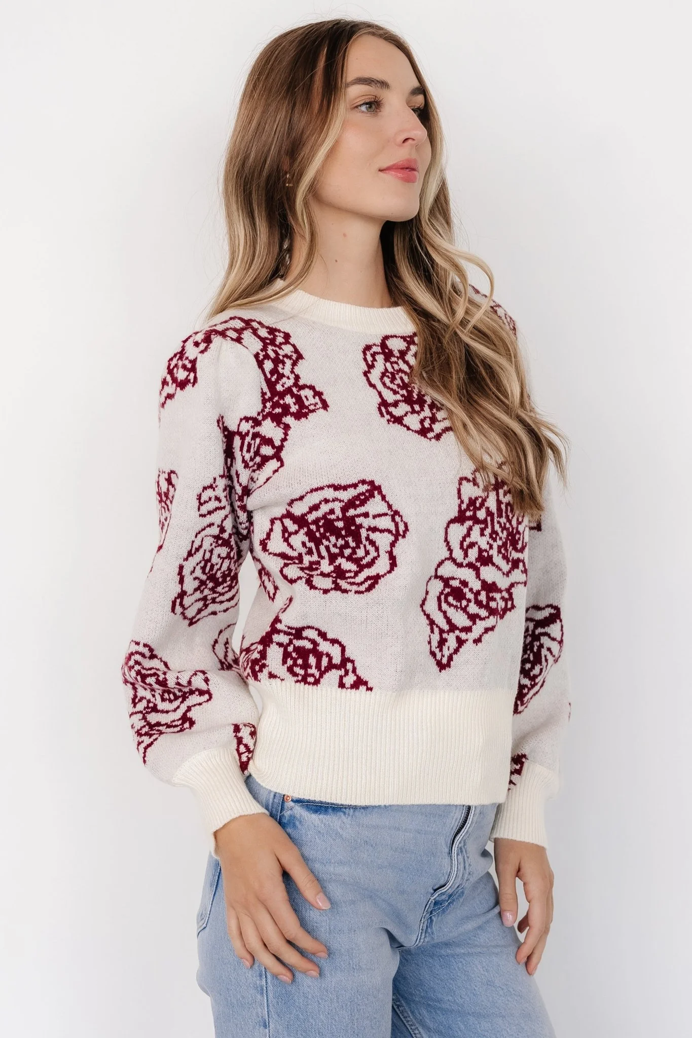 Blake Floral Sweater | Off White + Burgundy
