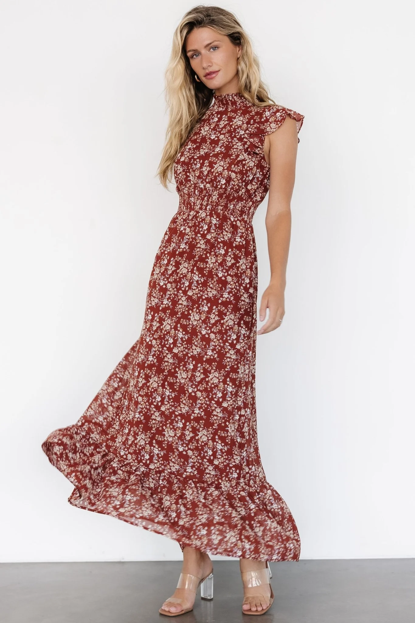 Kearny Ruffle Maxi Dress | Rust Print