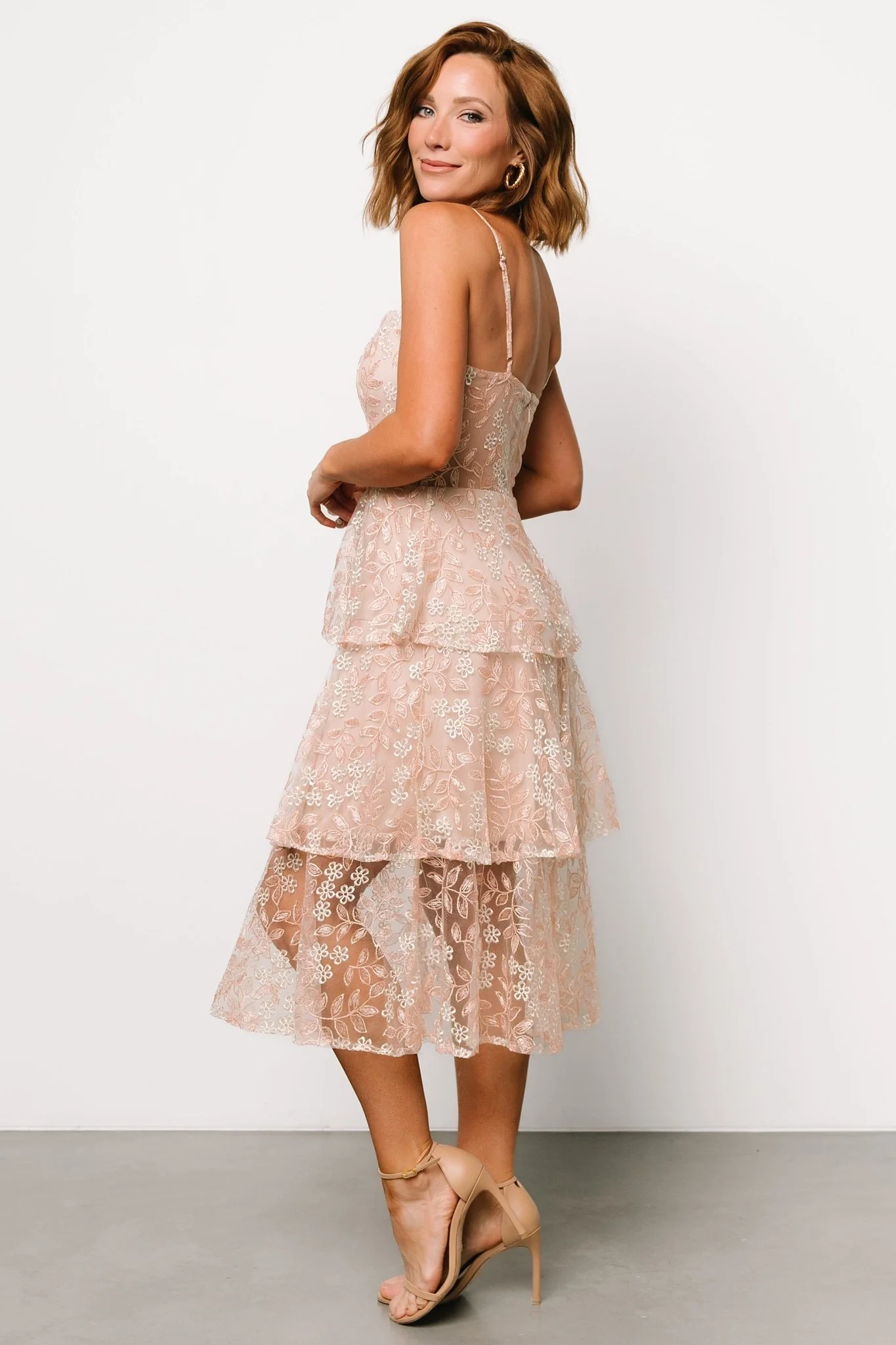 Georgiana Embroidered Midi Dress | Nude + Rose