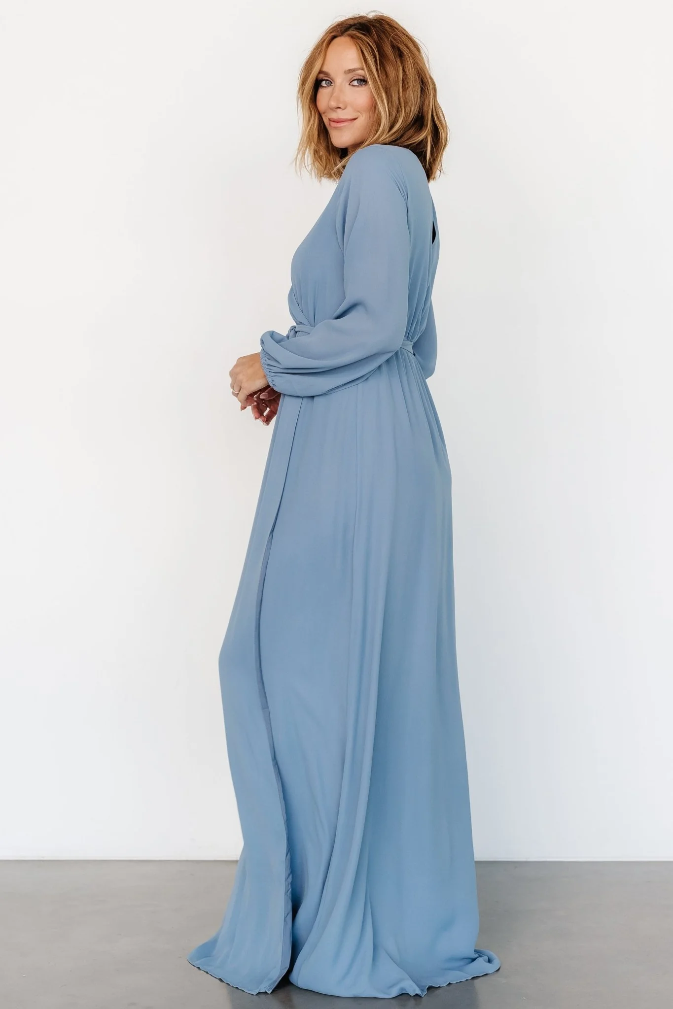 Breanne Faux Wrap Maxi Dress | Slate Blue