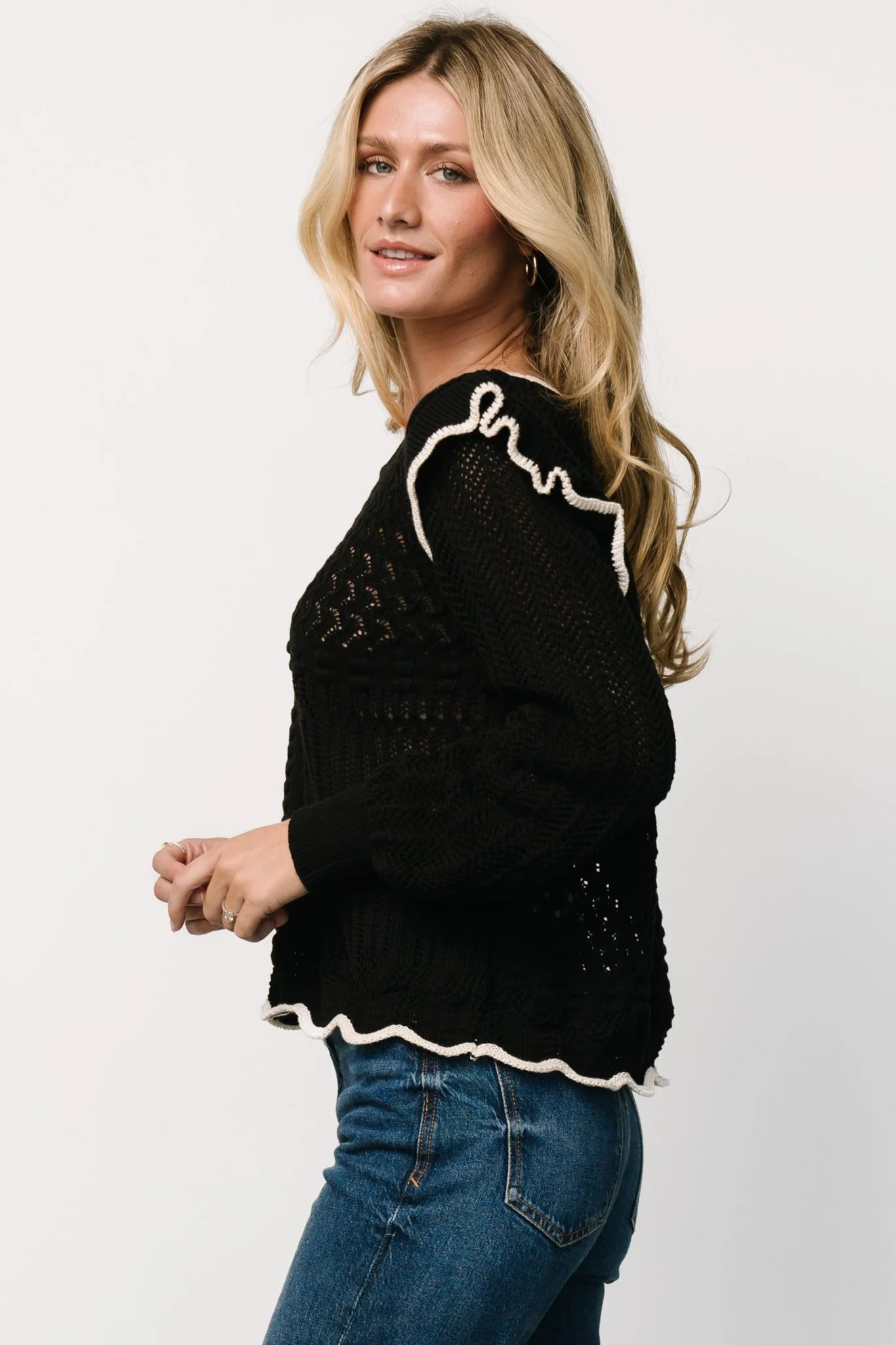 Oleya Knit Sweater Top | Black