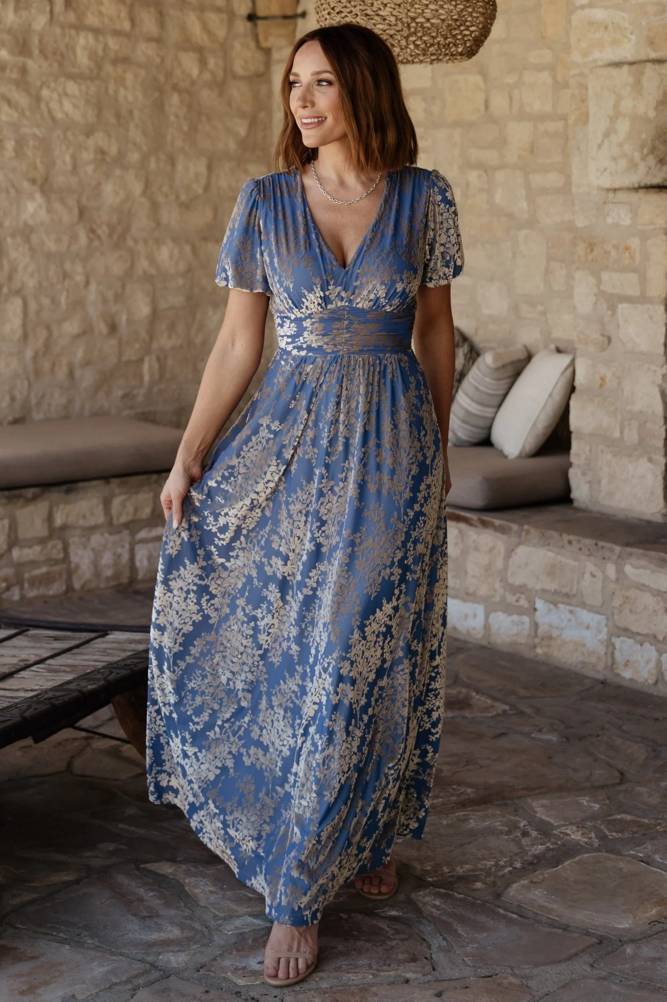 Leslie Velvet Maxi Dress | Blue + Silver