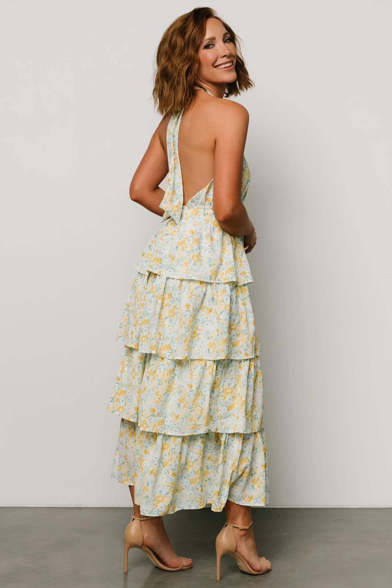 Chelles Halter Tiered Dress | Blue + Yellow