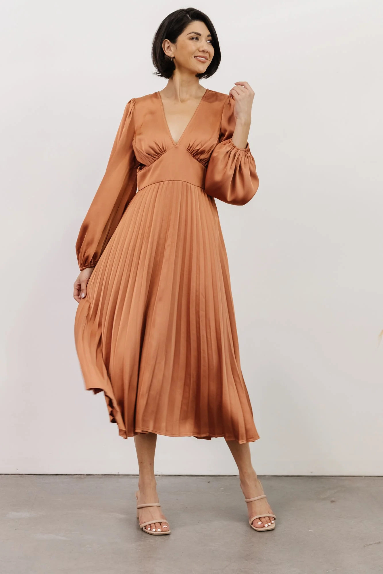 Louie Pleated Midi Dress | Salmon