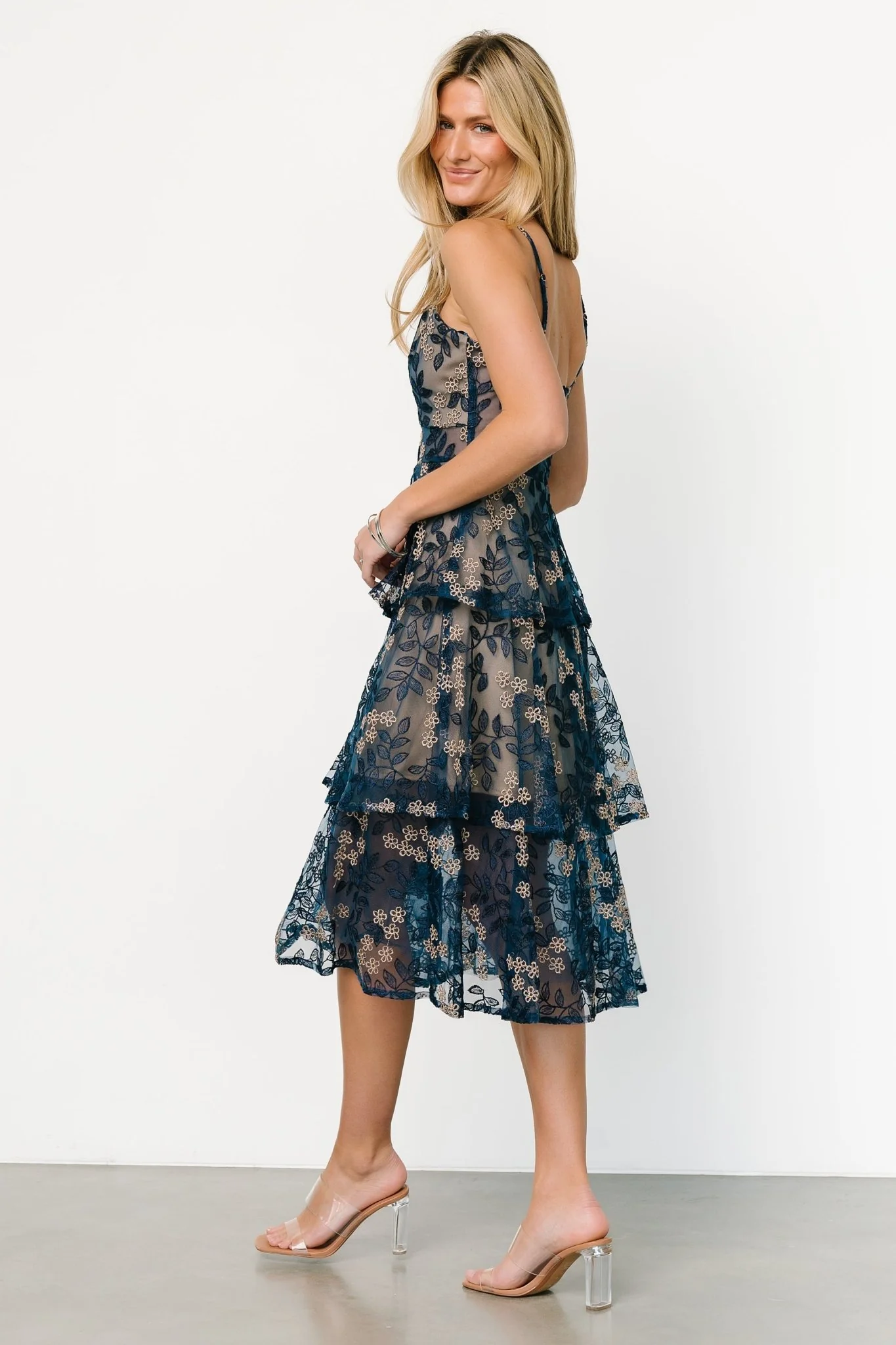 Georgiana Embroidered Midi Dress | Navy