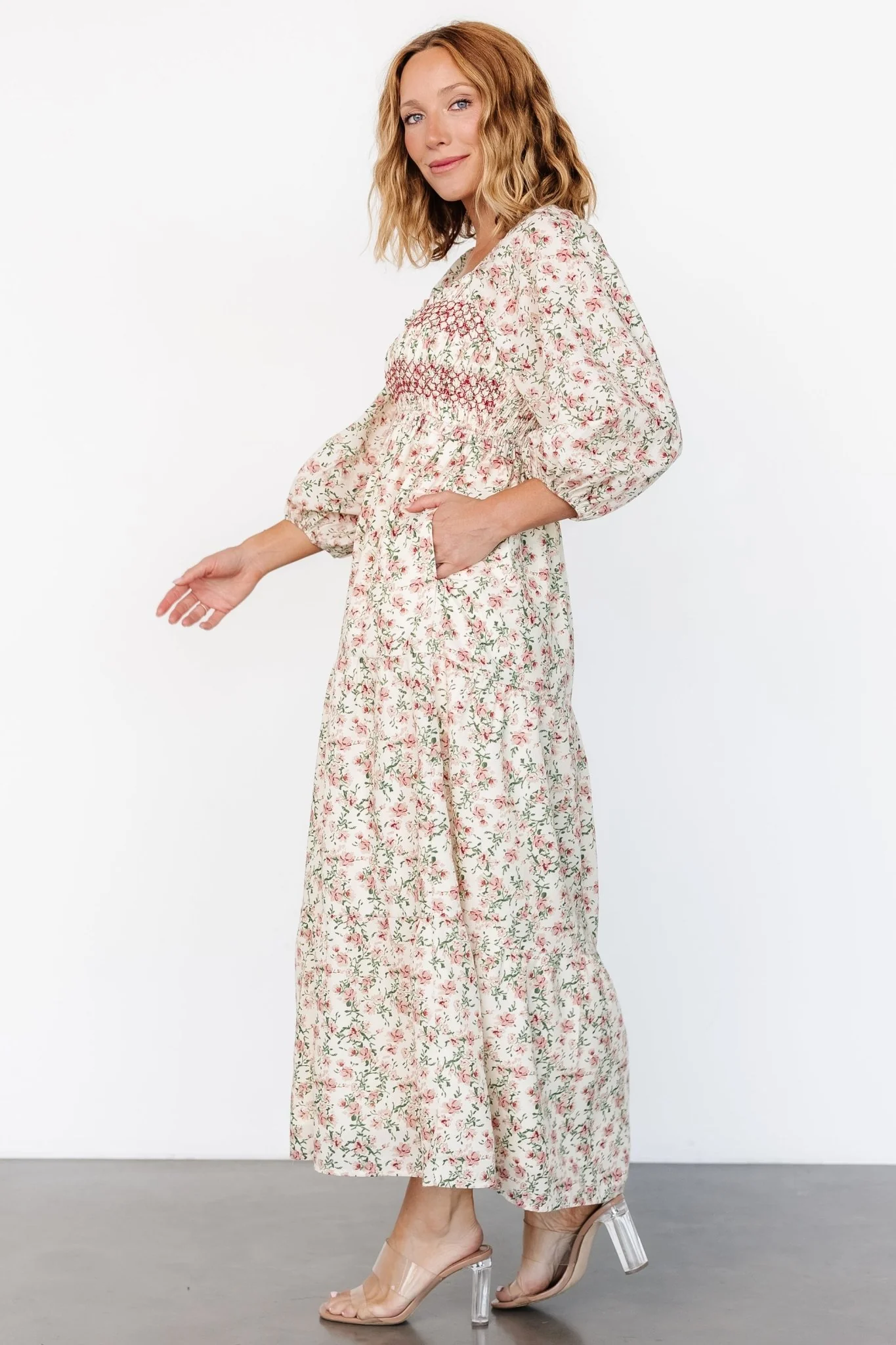 Louisa Smocked Maxi Dress | Cream Floral