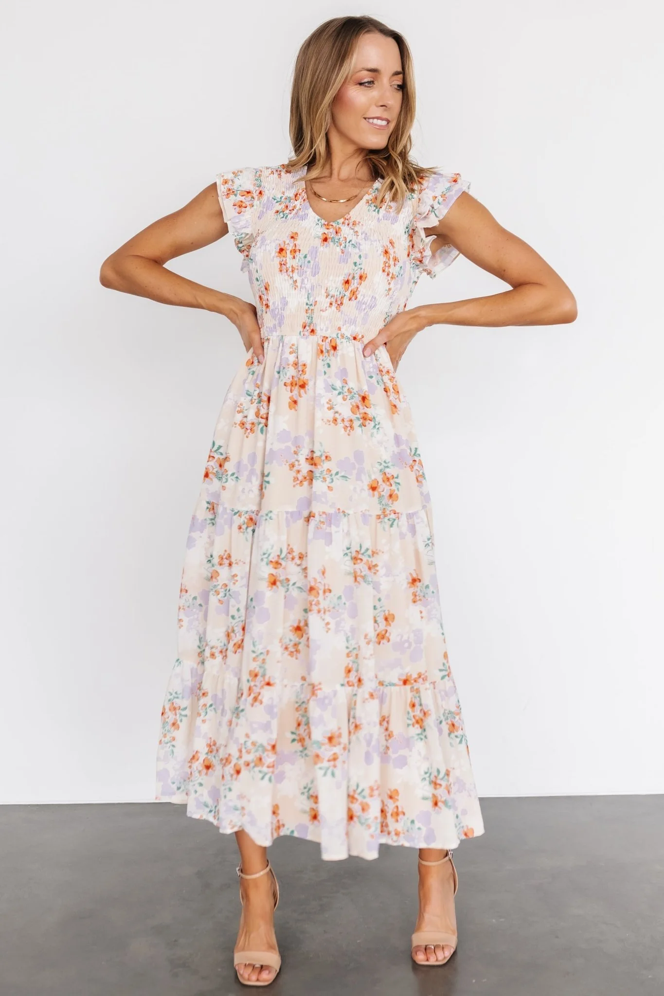 Arla Smocked Maxi Dress | Cream Floral