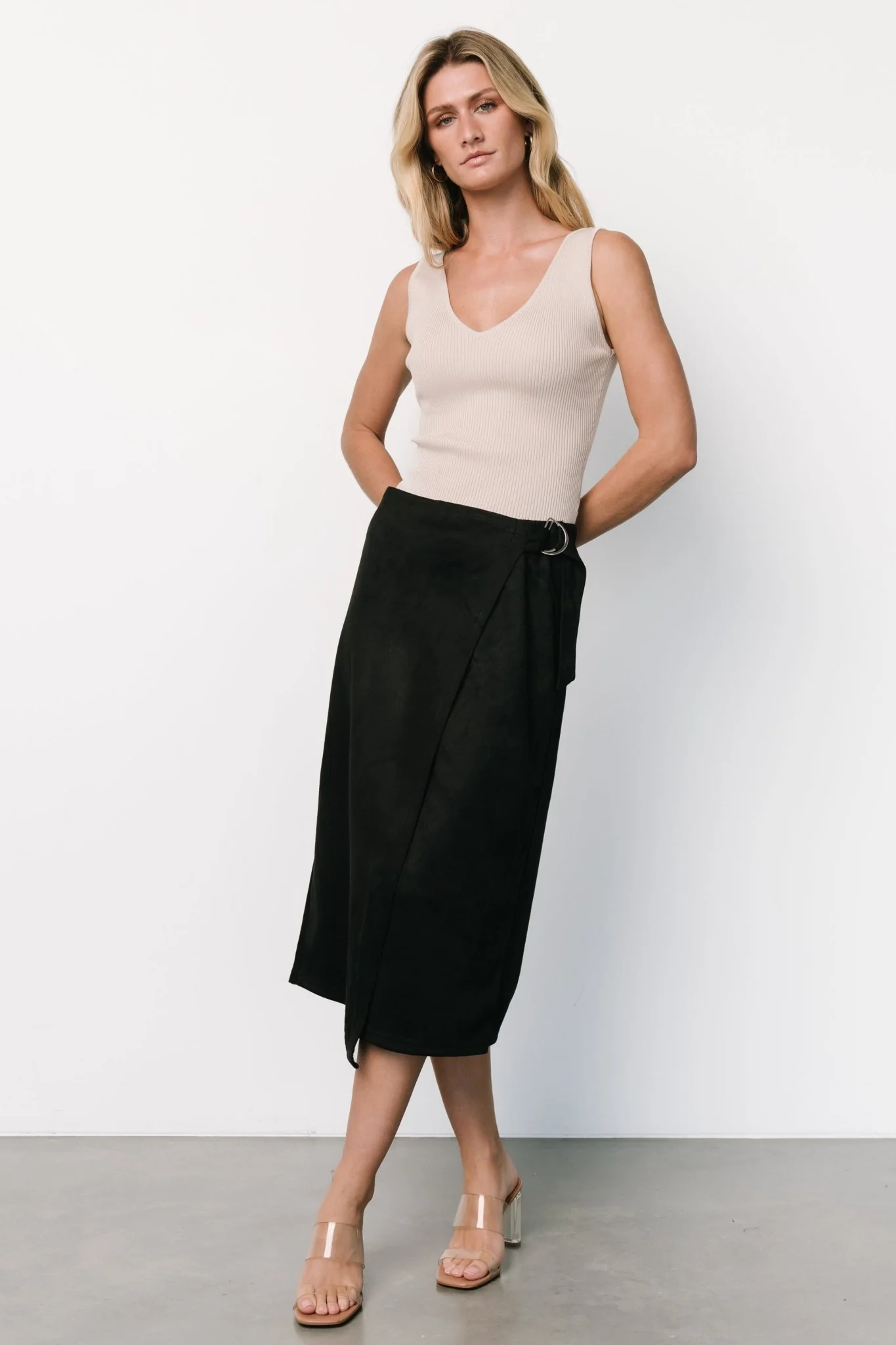 Malika Faux Wrap Skirt | Black