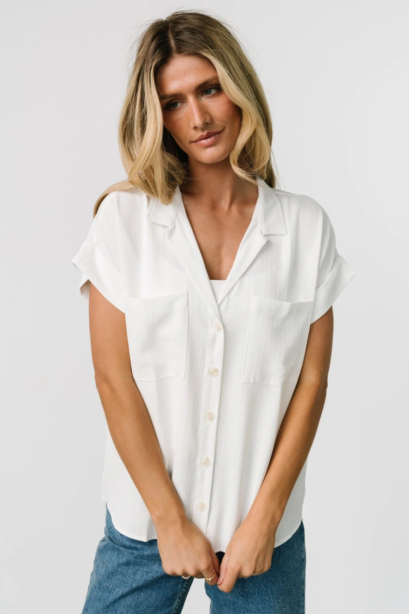 Shaylee Button Up Top | Off White