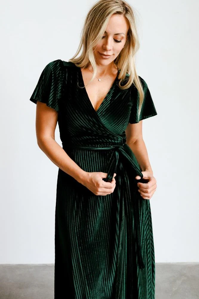 Andi Ribbed Velvet Wrap Dress | Emerald