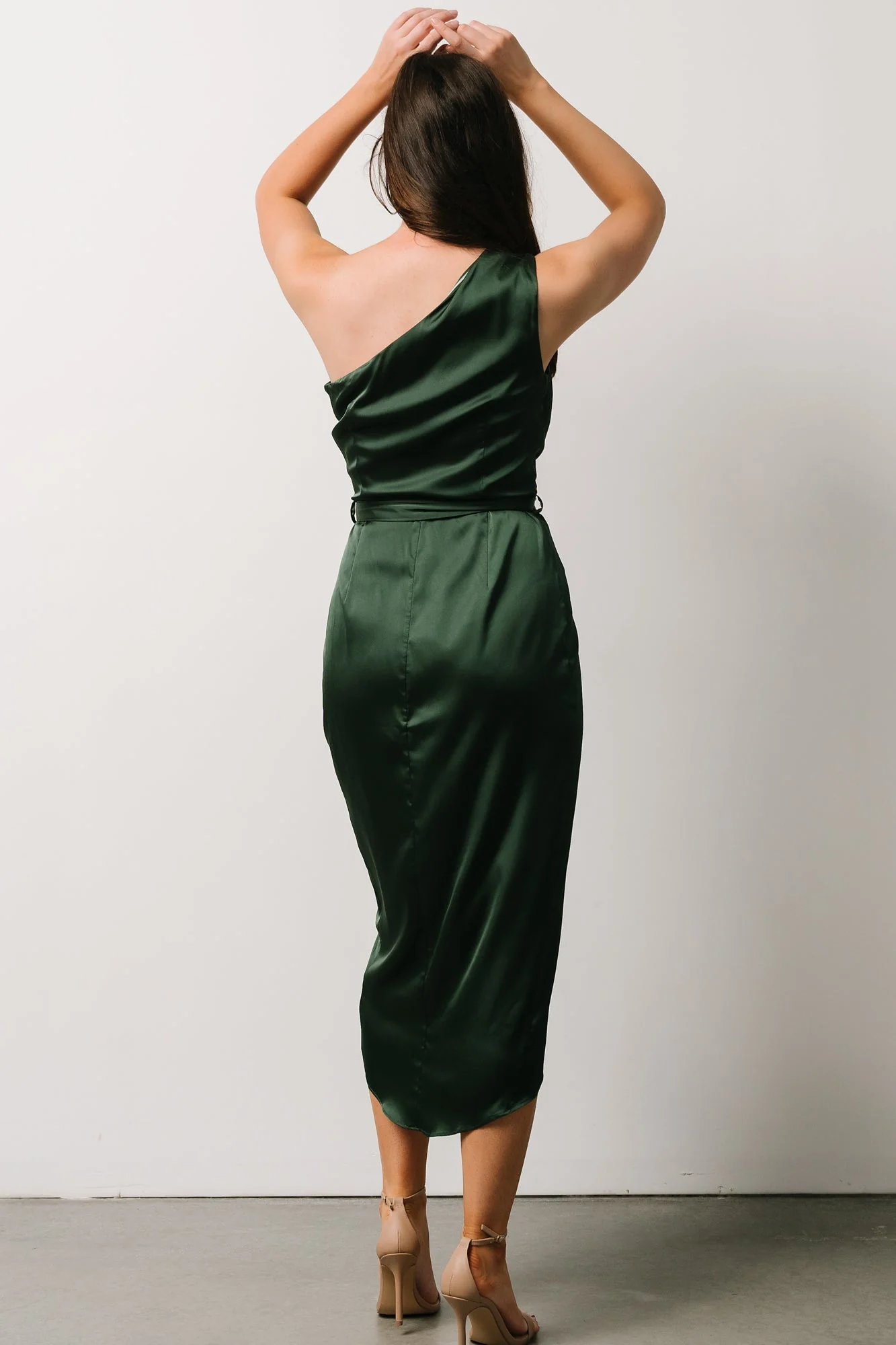 Celia One Shoulder Midi Dress | Dark Green