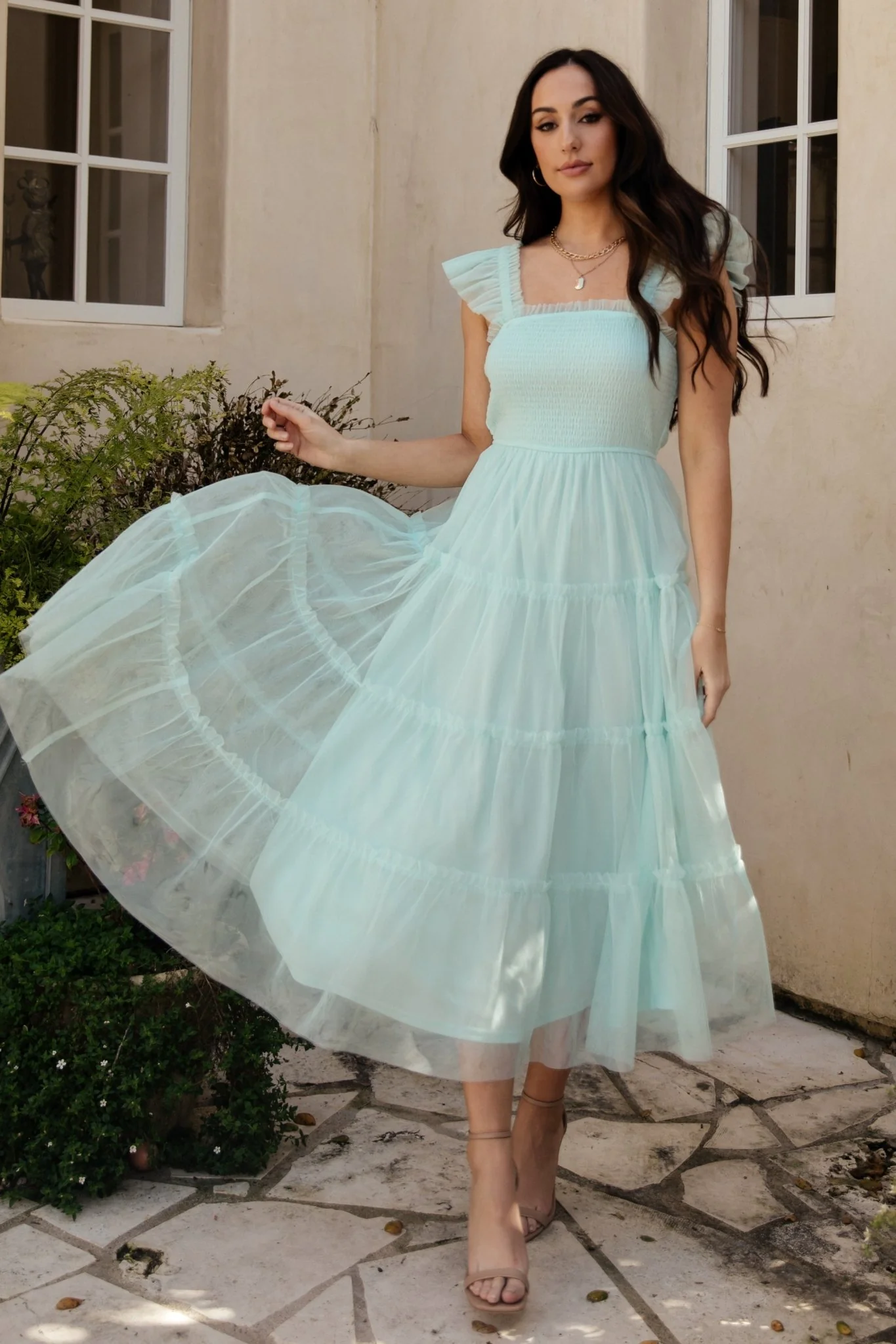 Mindi Tulle Midi Dress | Sea Blue