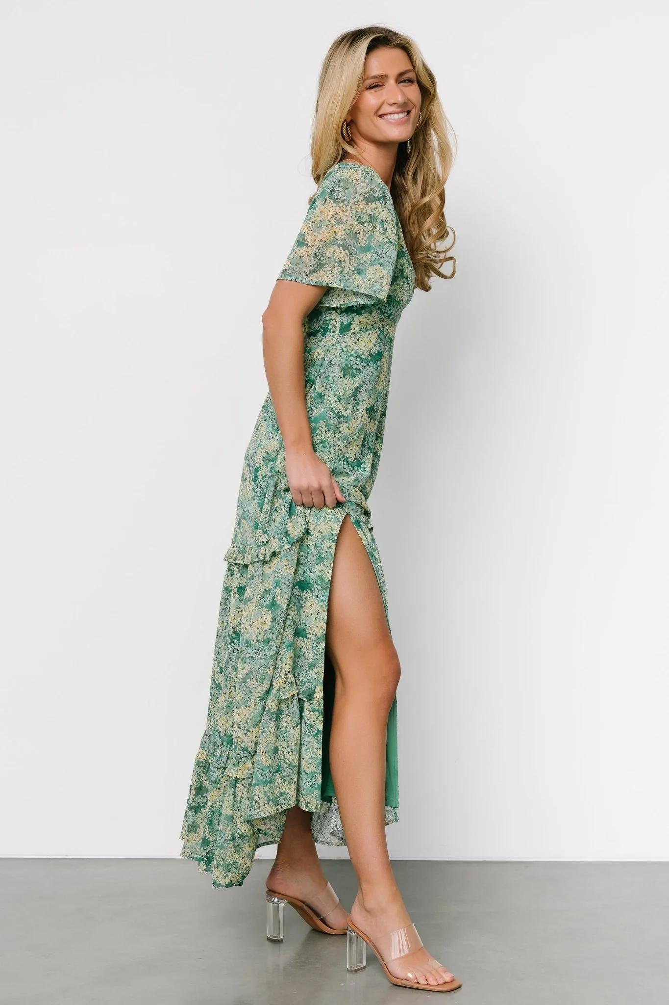 Audrey Deep V Maxi Dress | Green Floral