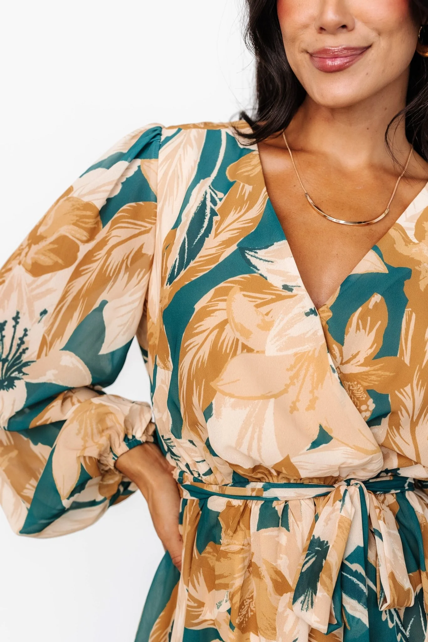 Juno Short Dress | Green + Gold Floral