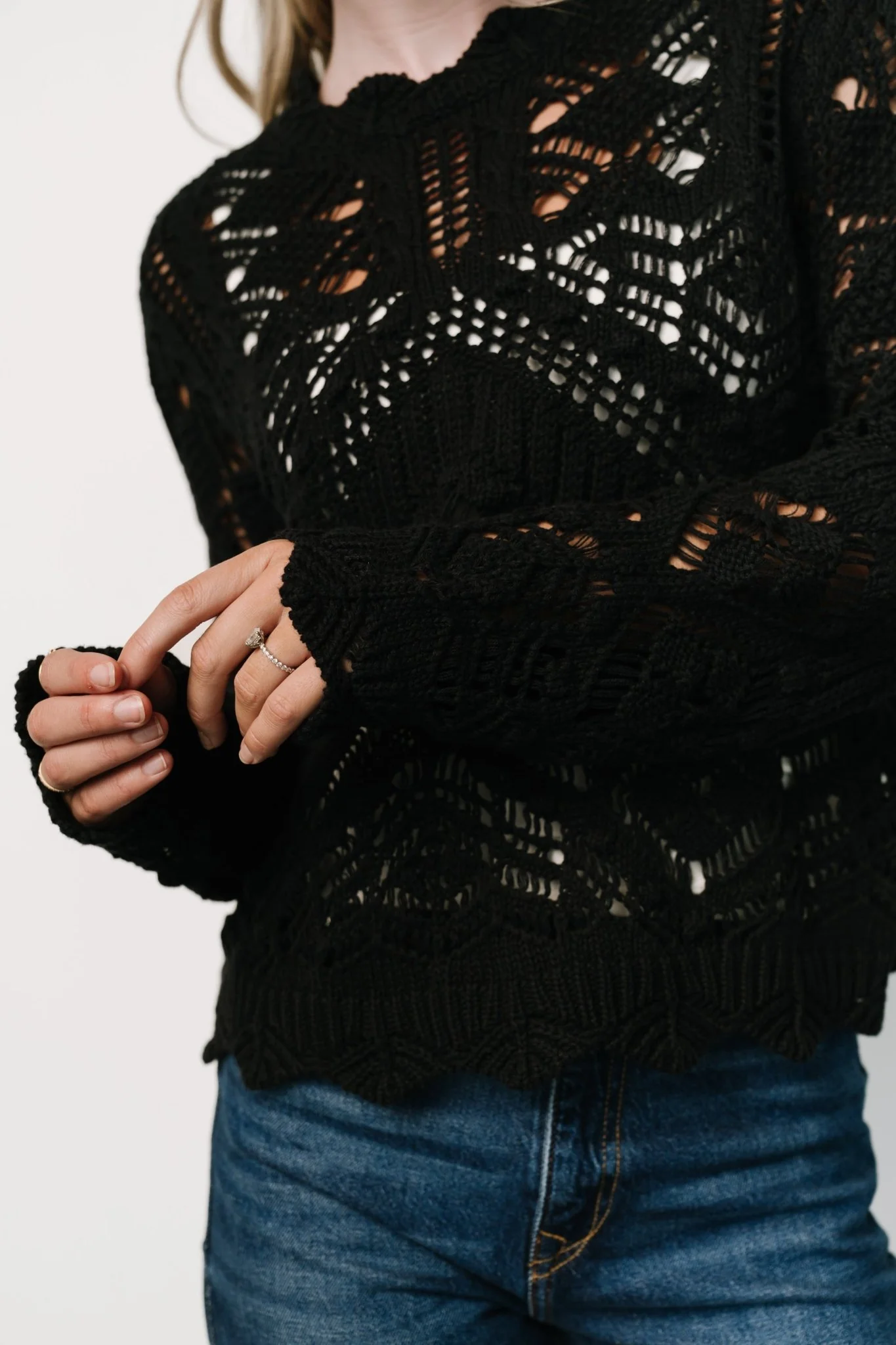 Roseburg Knit Sweater Top | Black
