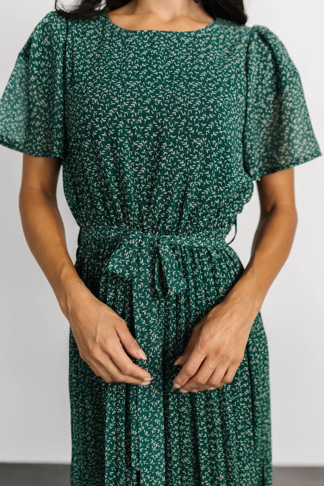 Prim Pleated Dress | Green Print