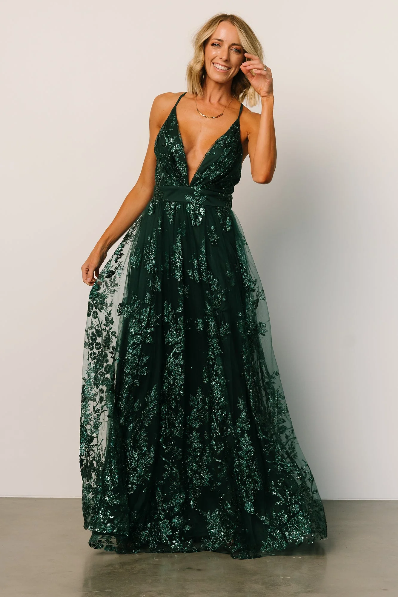 Lucienne Shimmer Maxi Gown | Emerald