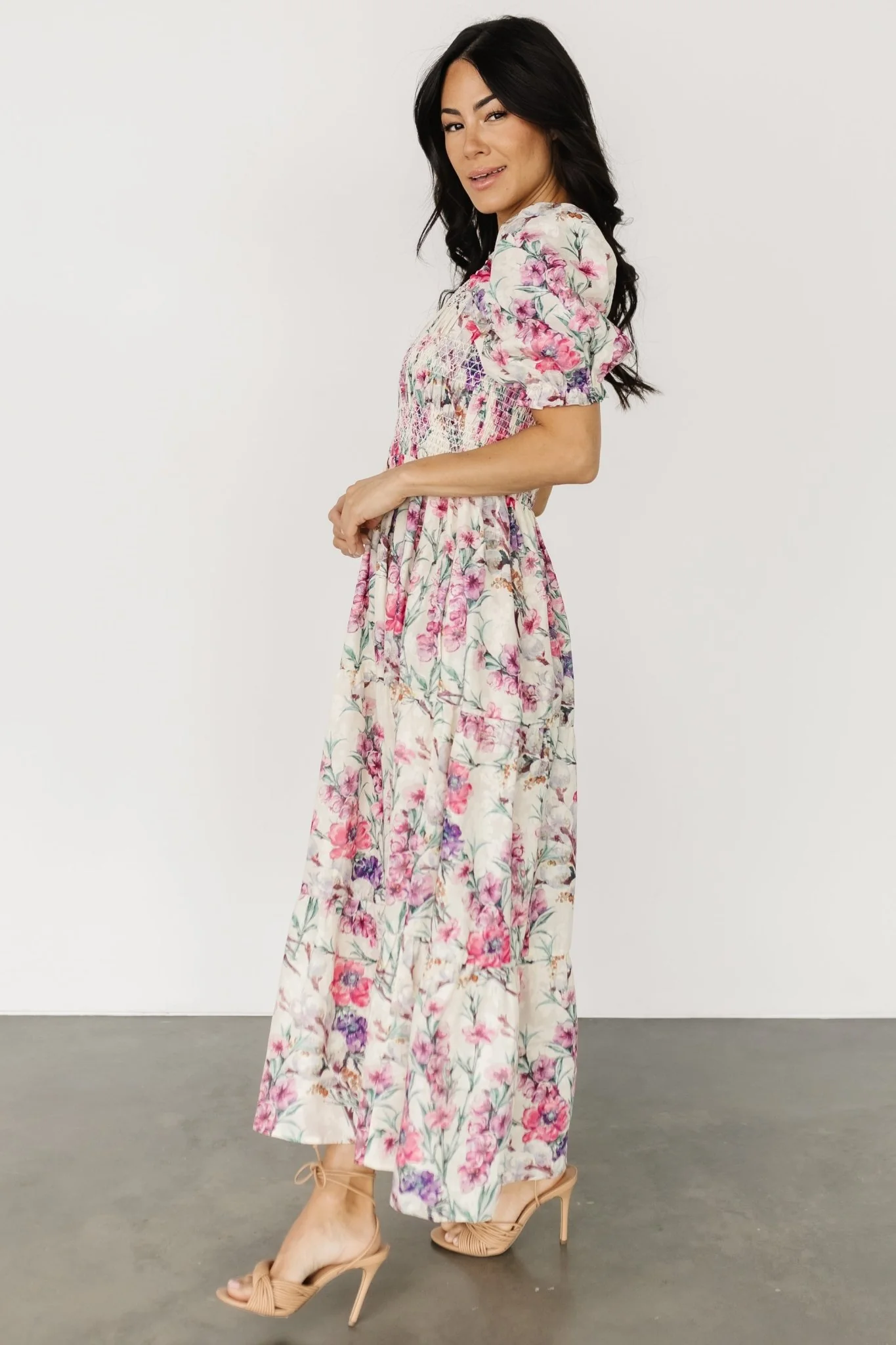 Tulsa Smocked Dress | Cream + Pink