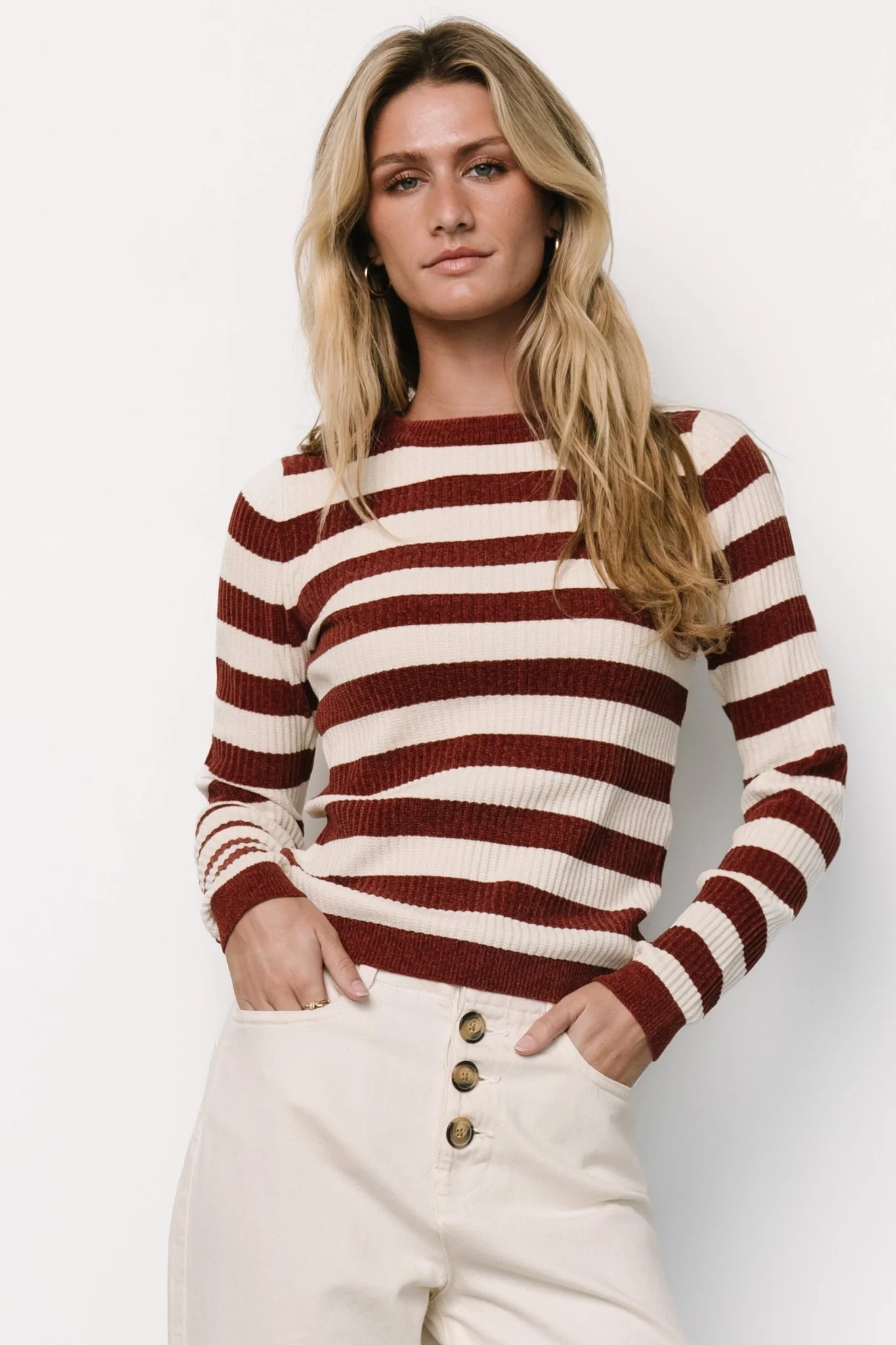 Milwaukee Striped Sweater | Burgundy + Ivory