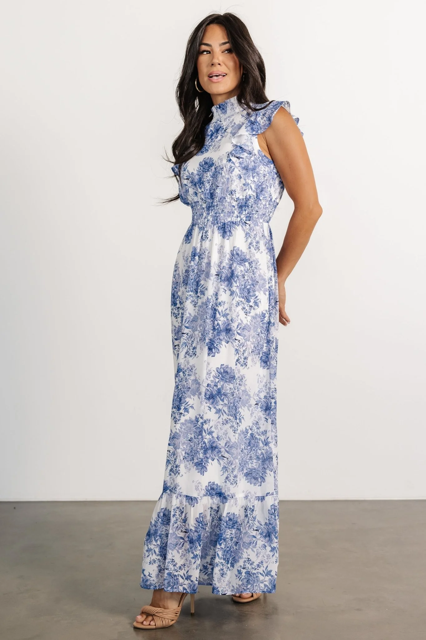 Kearny Ruffle Maxi Dress | White + Blue Floral