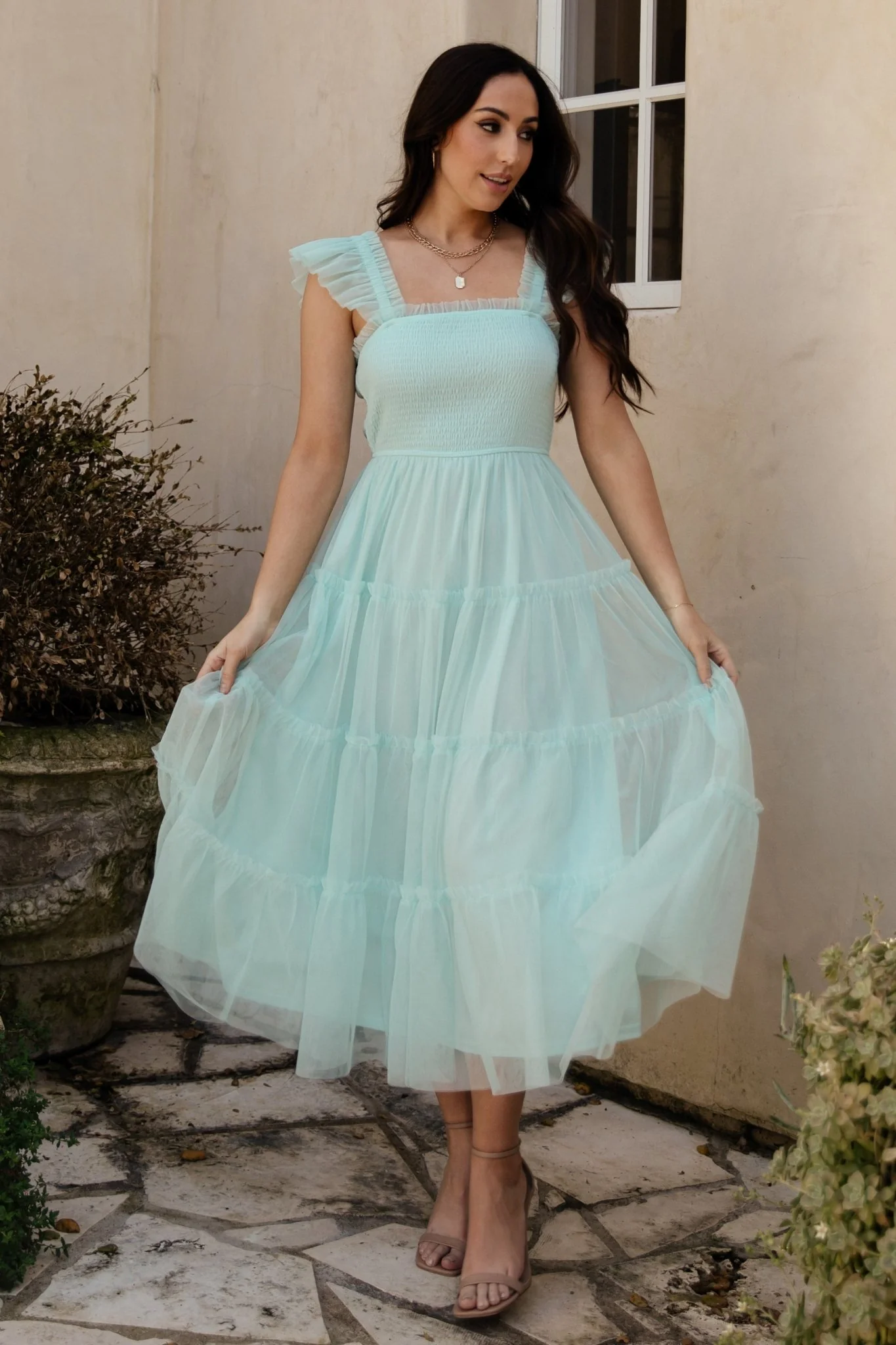 Mindi Tulle Midi Dress | Sea Blue
