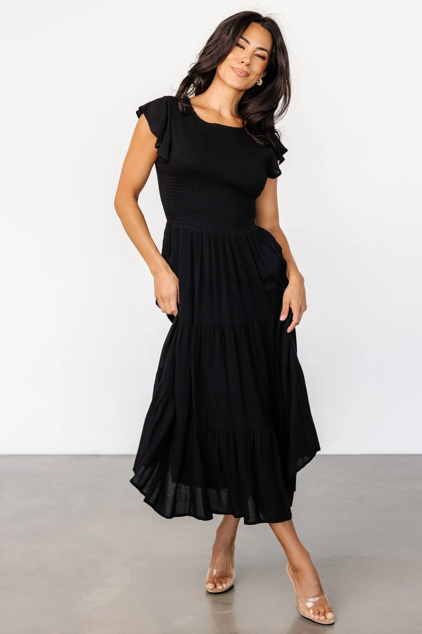 Loretta Smocked Midi Dress | Black