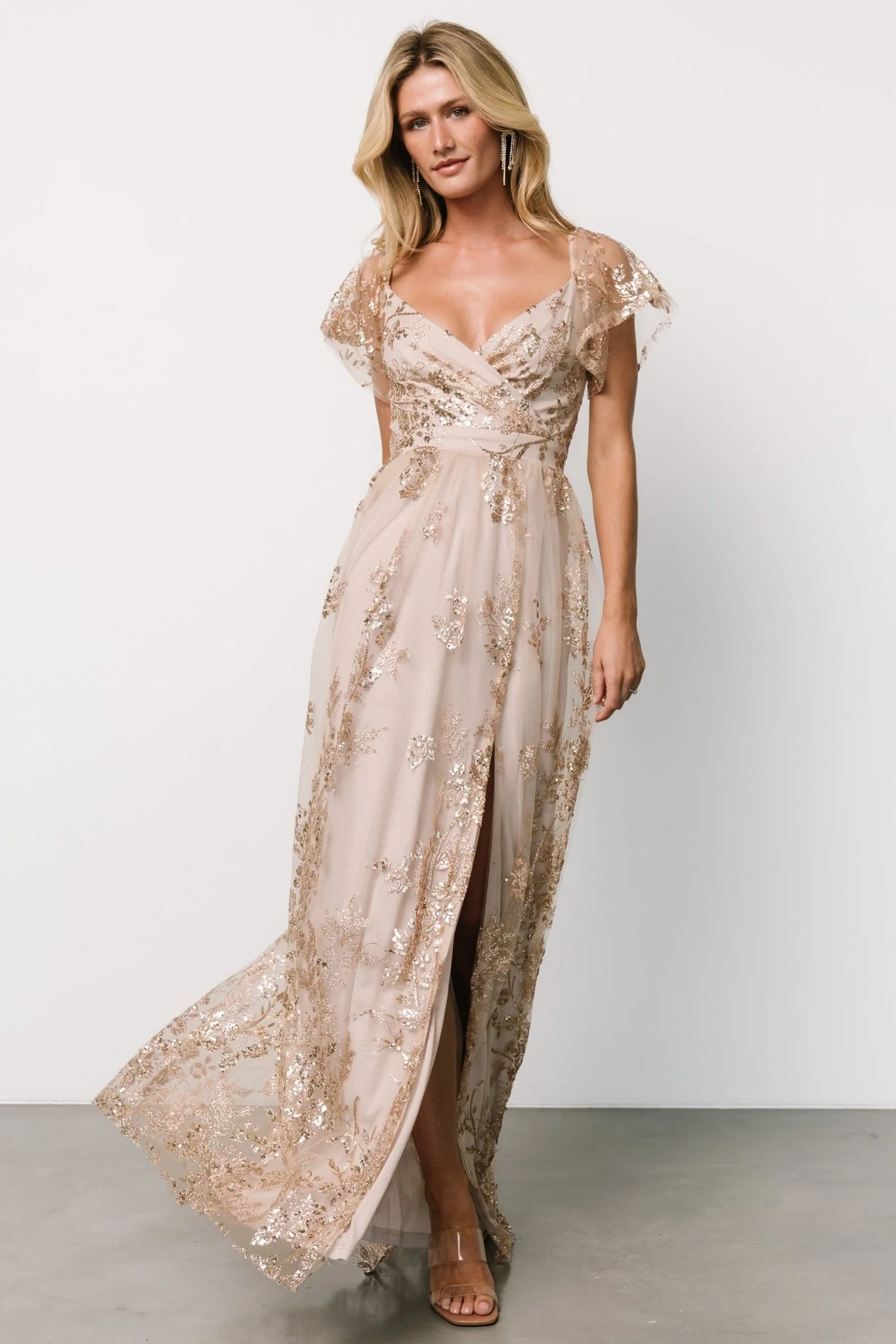 Corinne Shimmer Maxi Gown | Champagne