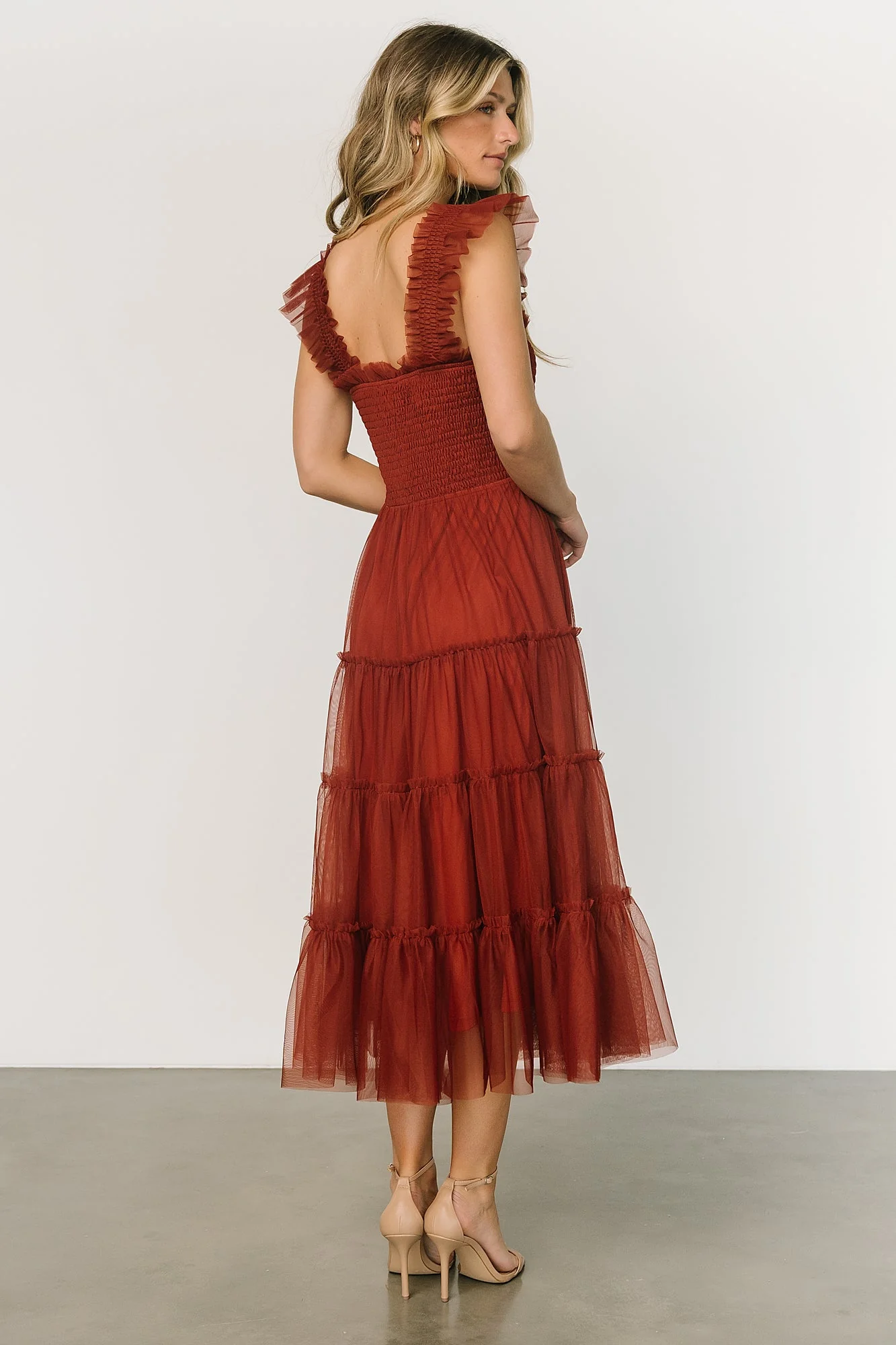 Emma Smocked Tulle Dress | Oxblood